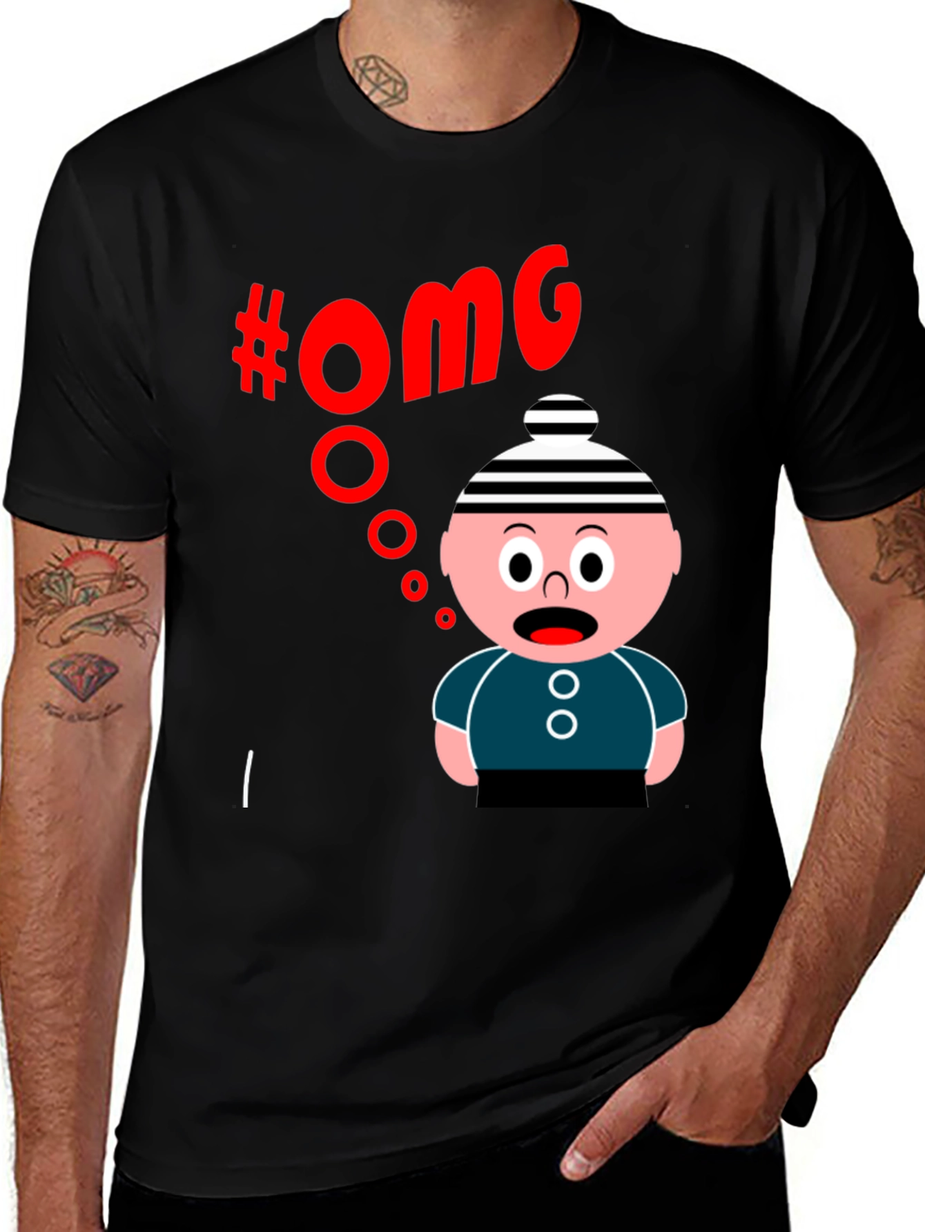 OMG Cartoon T-Shirt - Black Cotton Blend