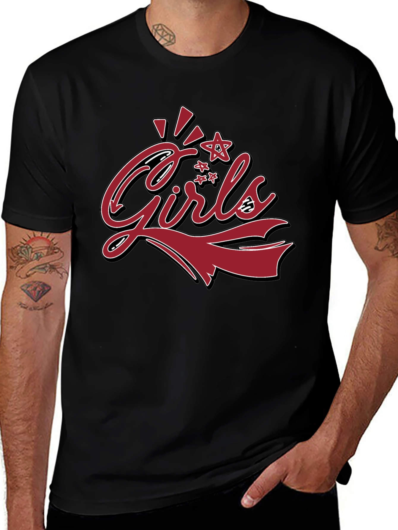 Variant 30 of Girls Graphic Tee - Dark Red on Black