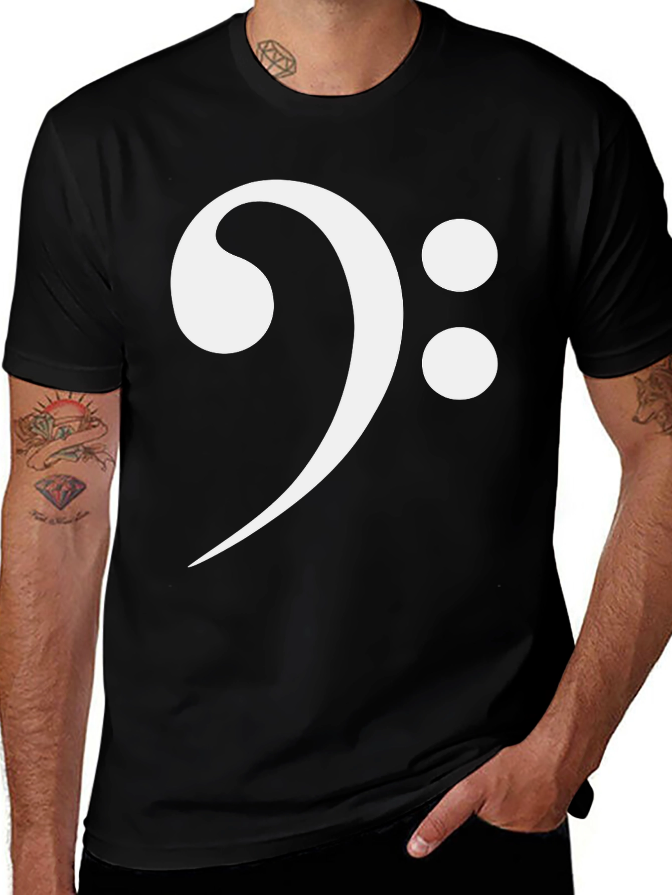 Black Bass Clef Graphic Tee - Music Lover Shirt main image