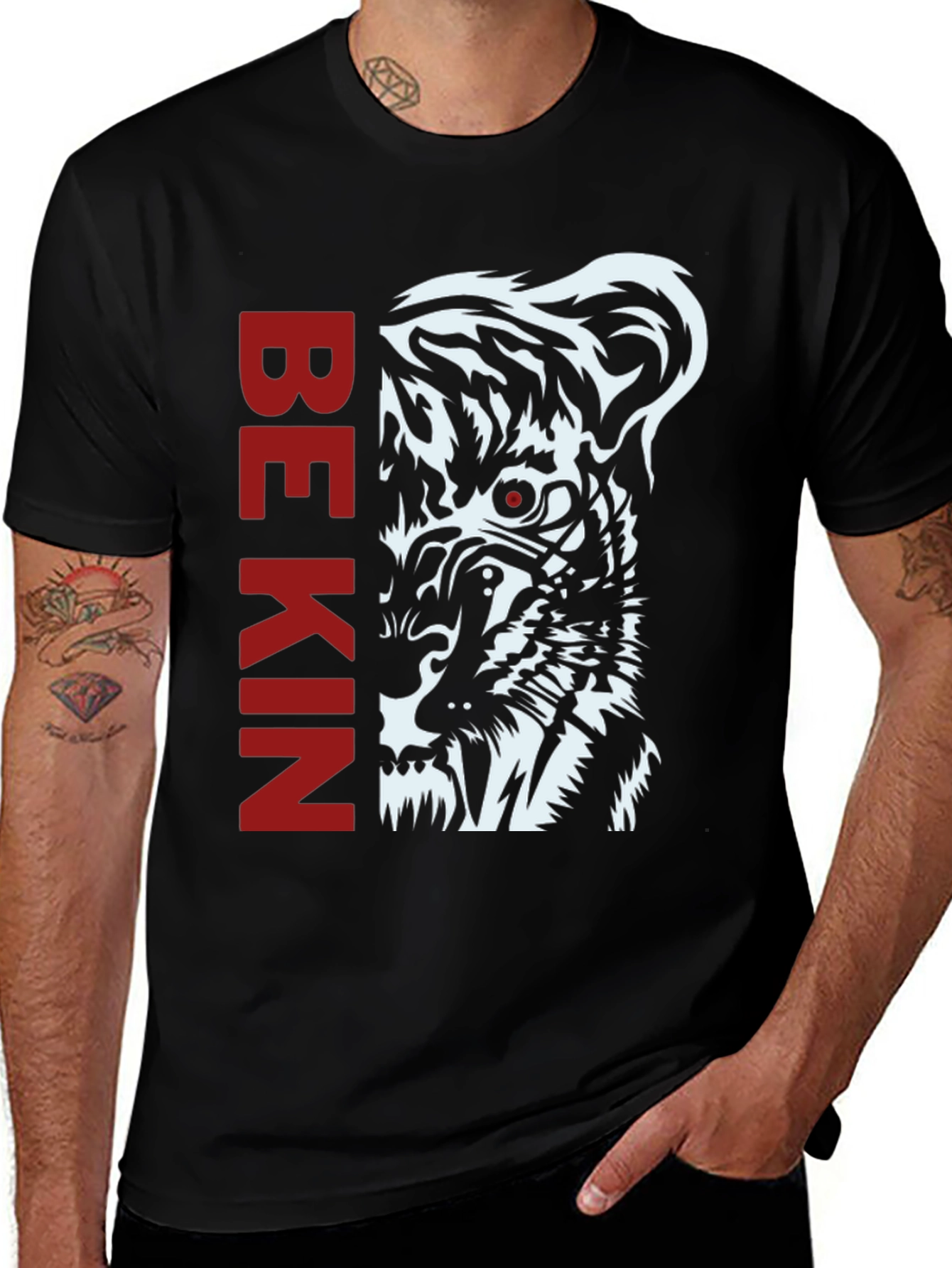 Variant 17 of Be Kind Tiger Graphic Print Black T-Shirt