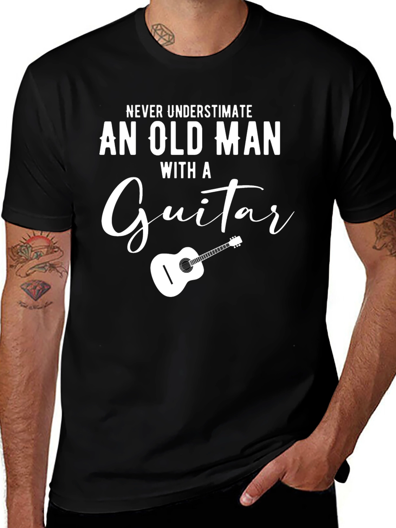 Variant 14 of Old Man Guitar T-Shirt - Never Underestimate Graphic Tee