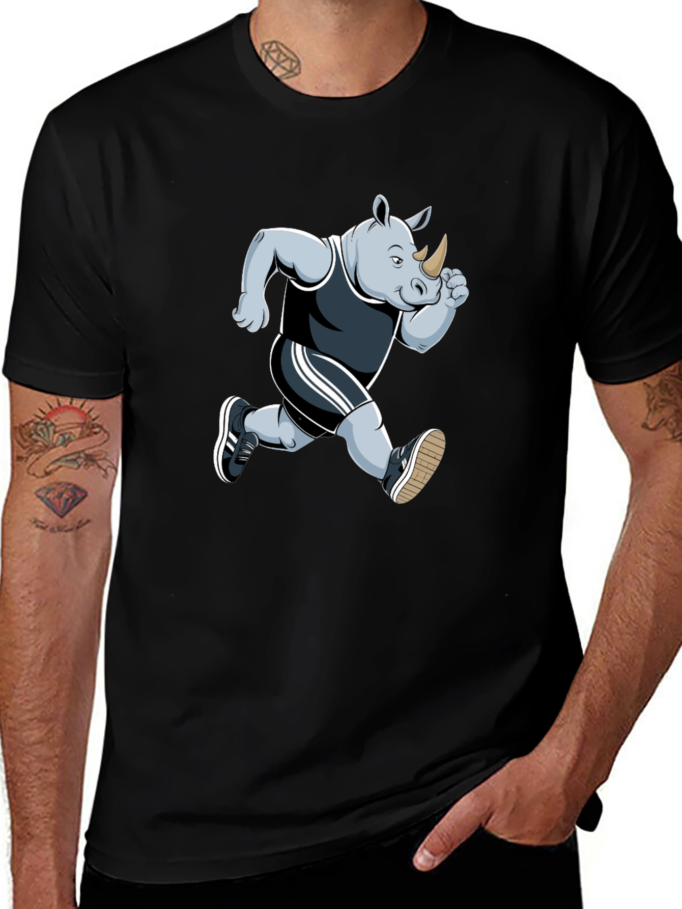 Variant 25 of Running Rhino Graphic Tee - Black T-Shirt