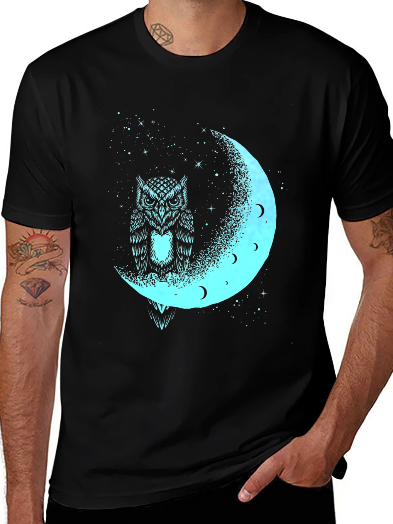 Variant 9 of Owl and Moon Graphic Tee - Black