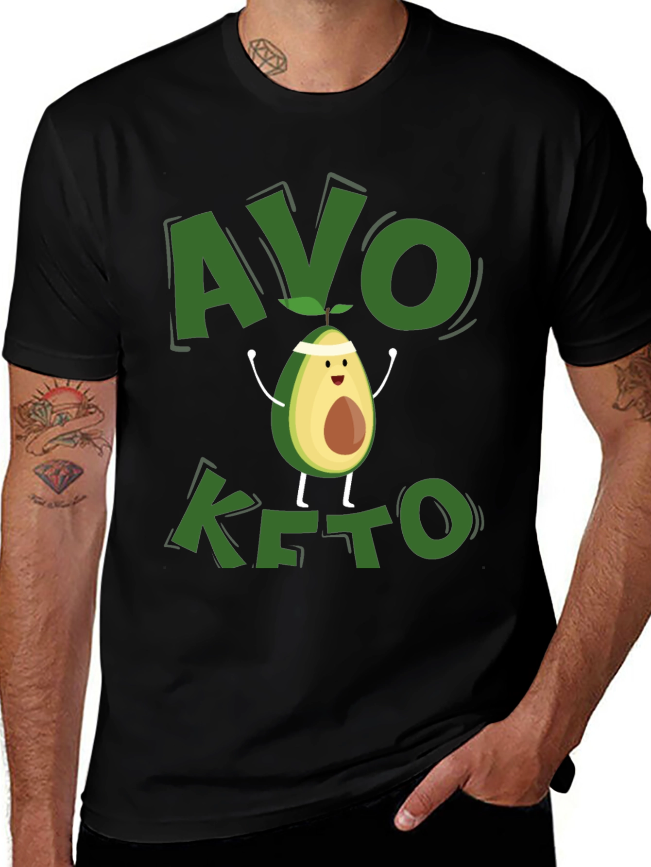 Variant 11 of Avo Keto Black T-Shirt - Avocado Cartoon Design