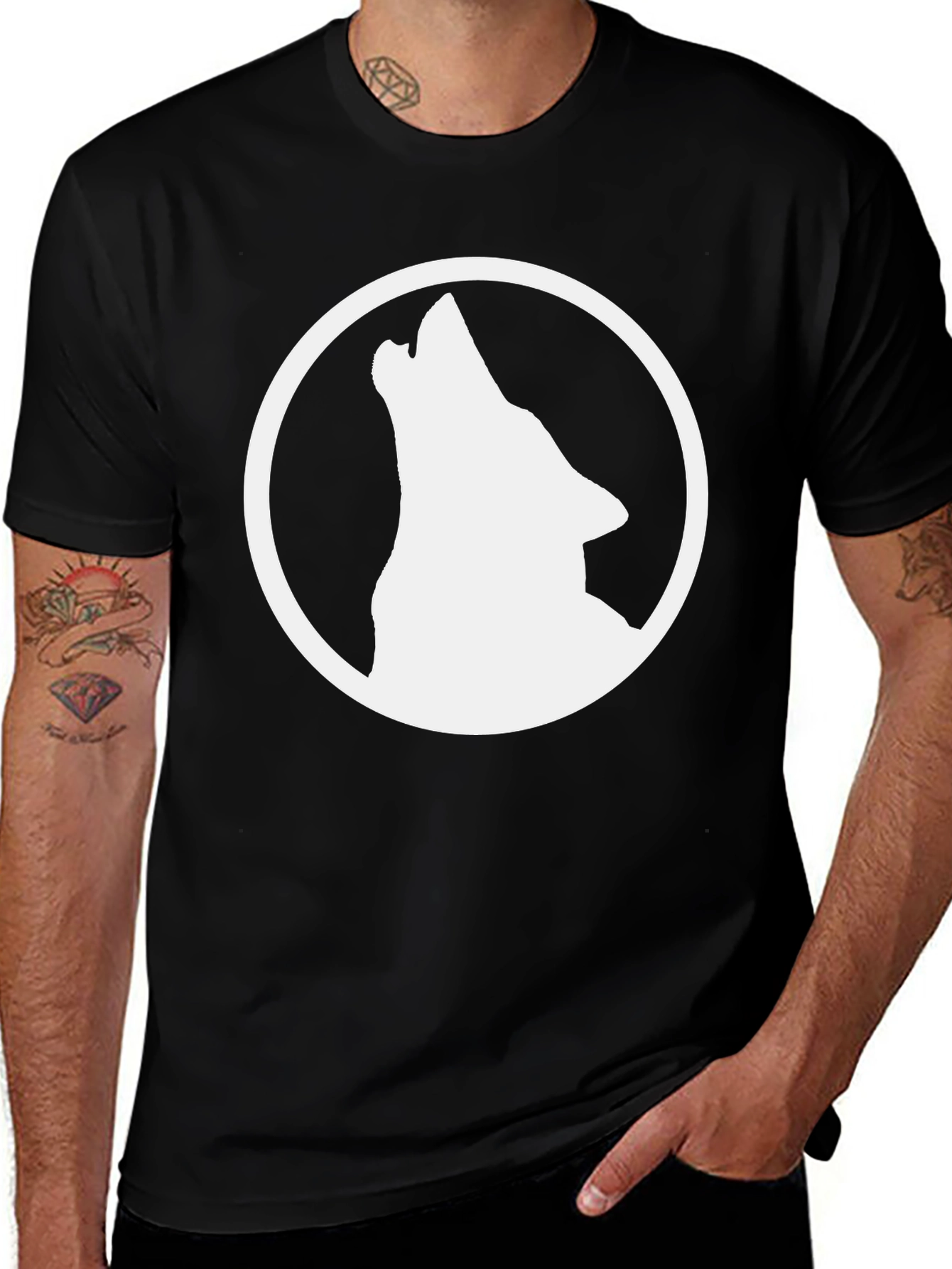 Variant 16 of Wolf Howl T-Shirt - Black Graphic Tee
