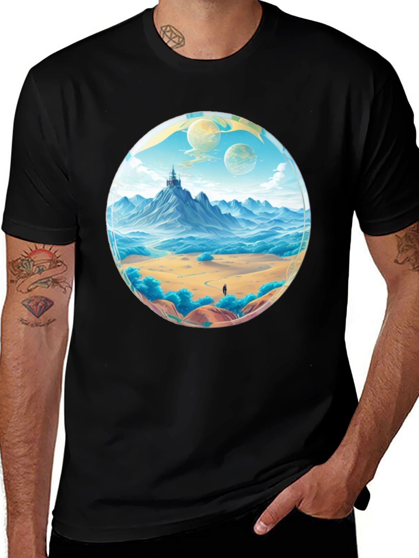 Variant 2 of Fantasy Landscape Graphic Tee - Black
