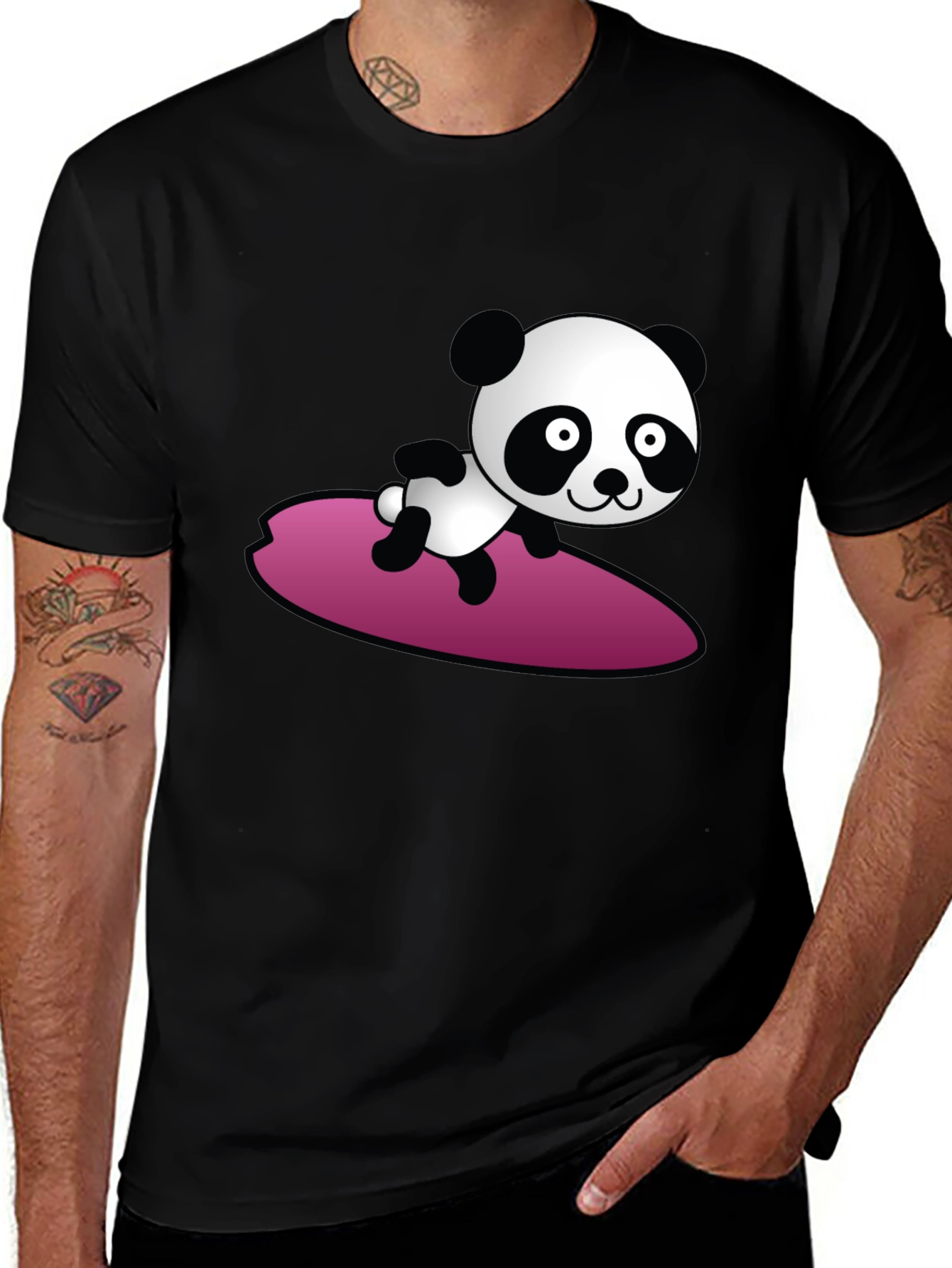 Variant 26 of Surfing Panda Graphic Tee - Cool Black T-Shirt