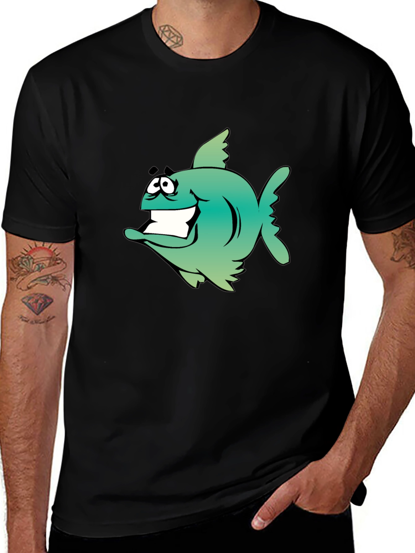 Variant 5 of Funny Fish Graphic Black T-Shirt