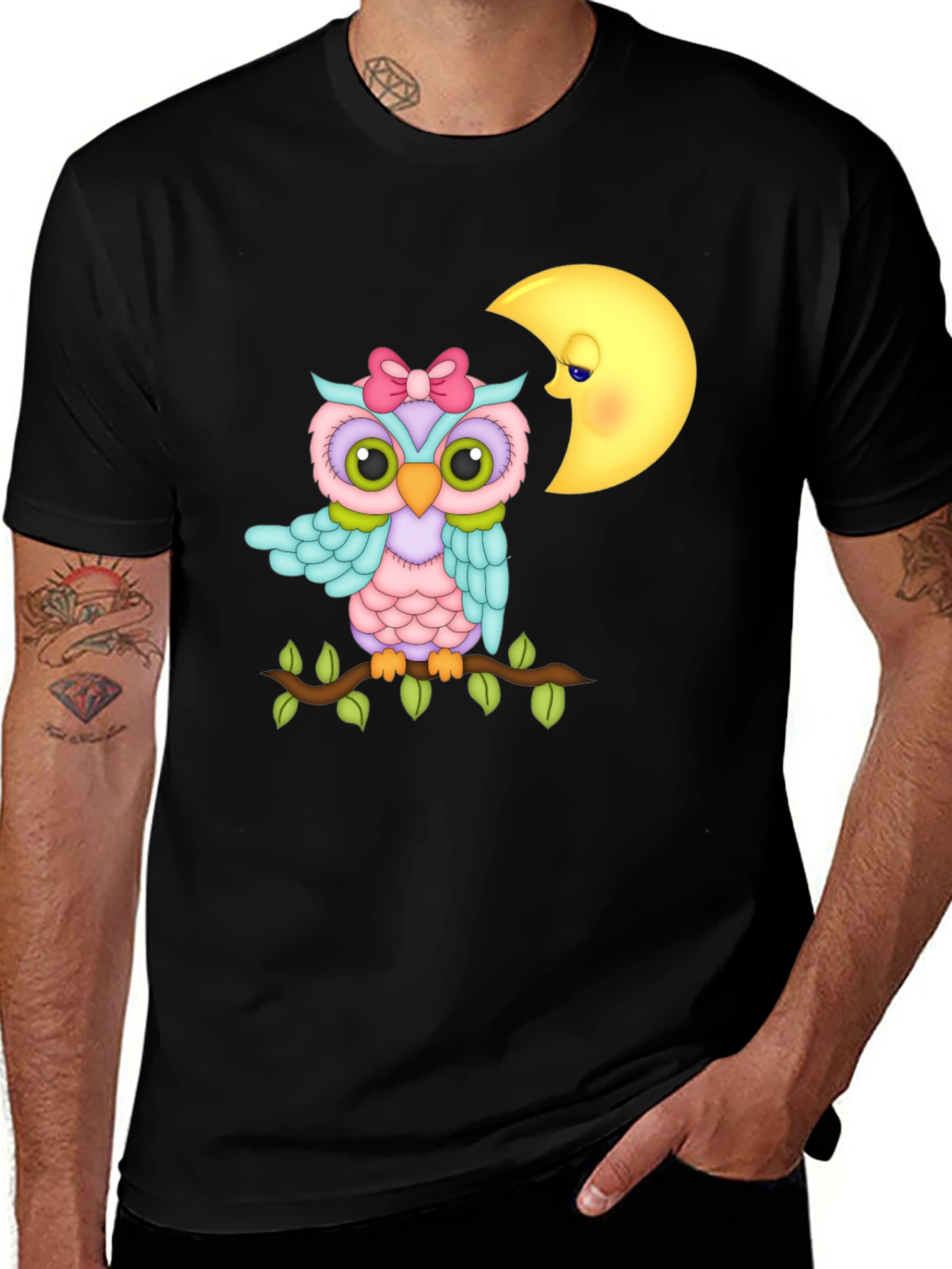Variant 21 of Owl and Moon Graphic Tee - Unisex