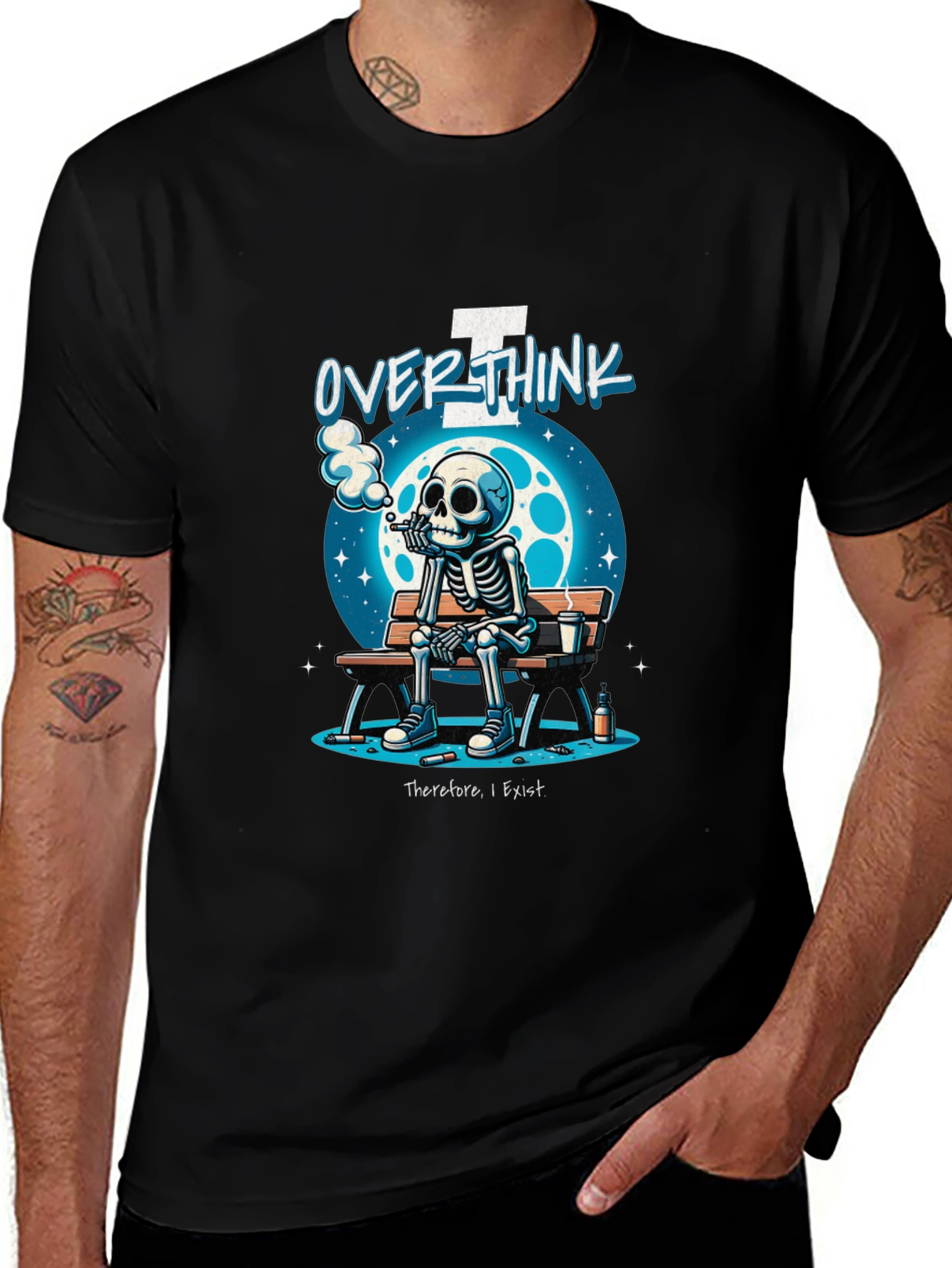 Variant 28 of Overthinker Skeleton Graphic Tee - Black