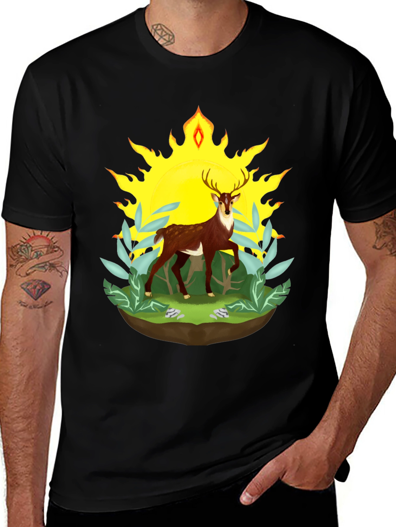 Variant 13 of Deer in Sunlight Graphic Tee - Black