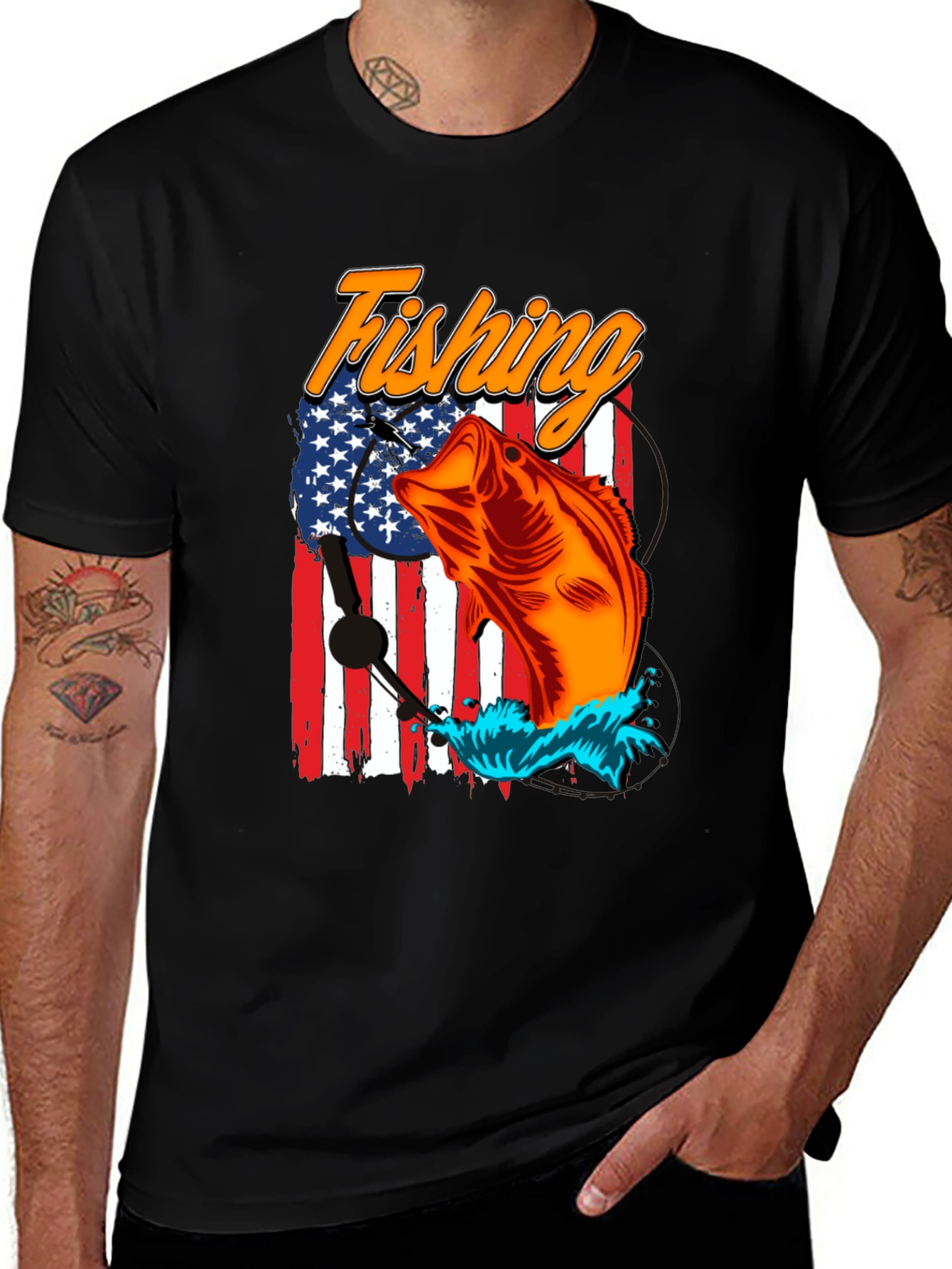 Variant 8 of Fishing USA Flag Graphic Print Tee