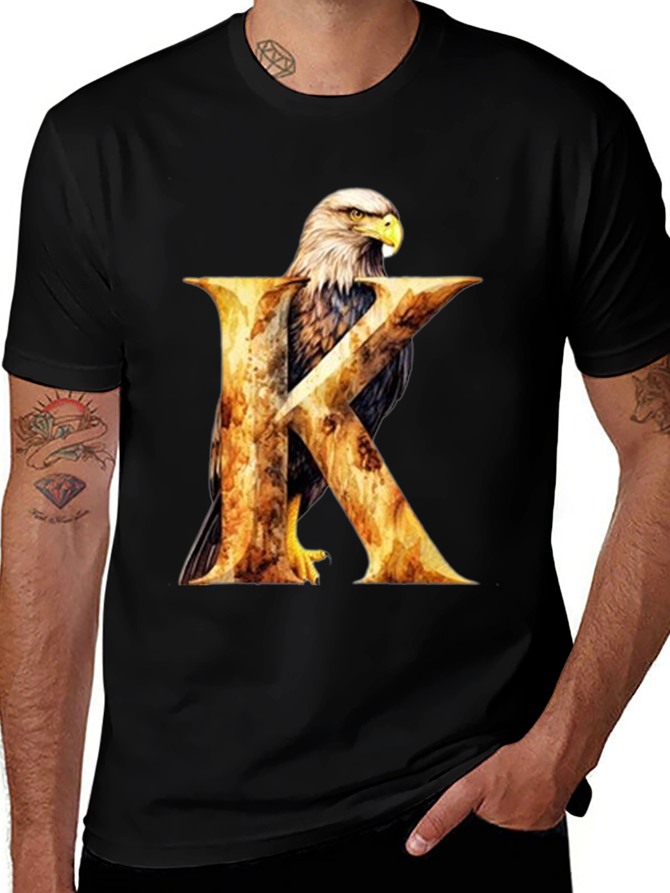 Eagle 'K' Letter Graphic Black T-Shirt