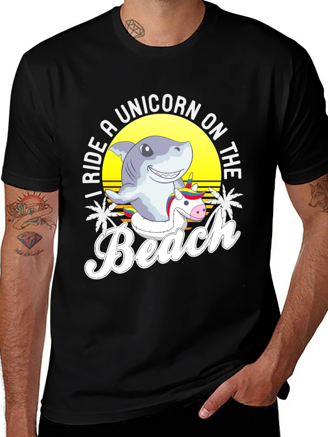 Variant 8 of I Ride A Unicorn On The Beach Black T-Shirt