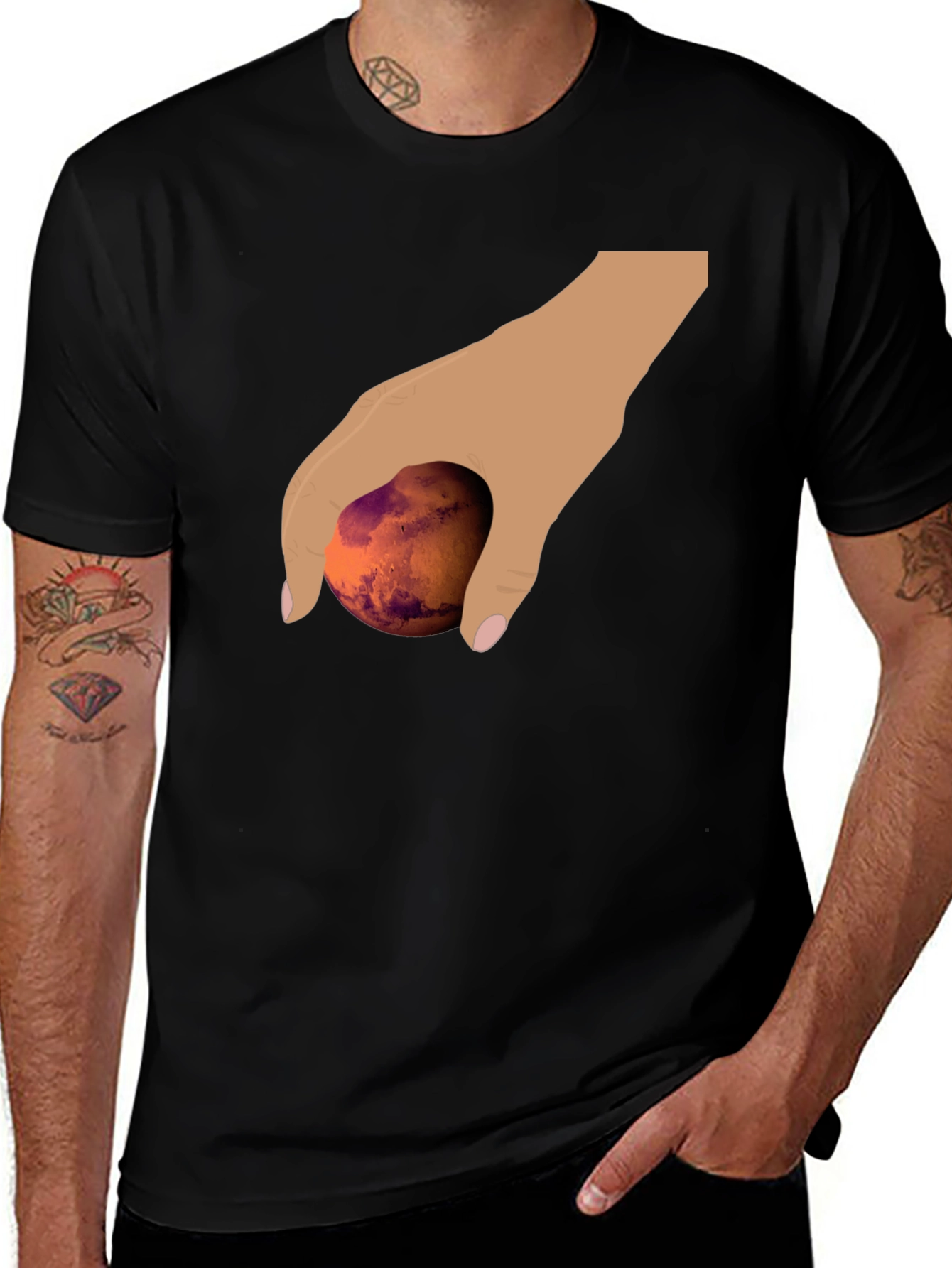 Variant 30 of Hand Holding Mars Graphic T-Shirt - Unique Planet Tee