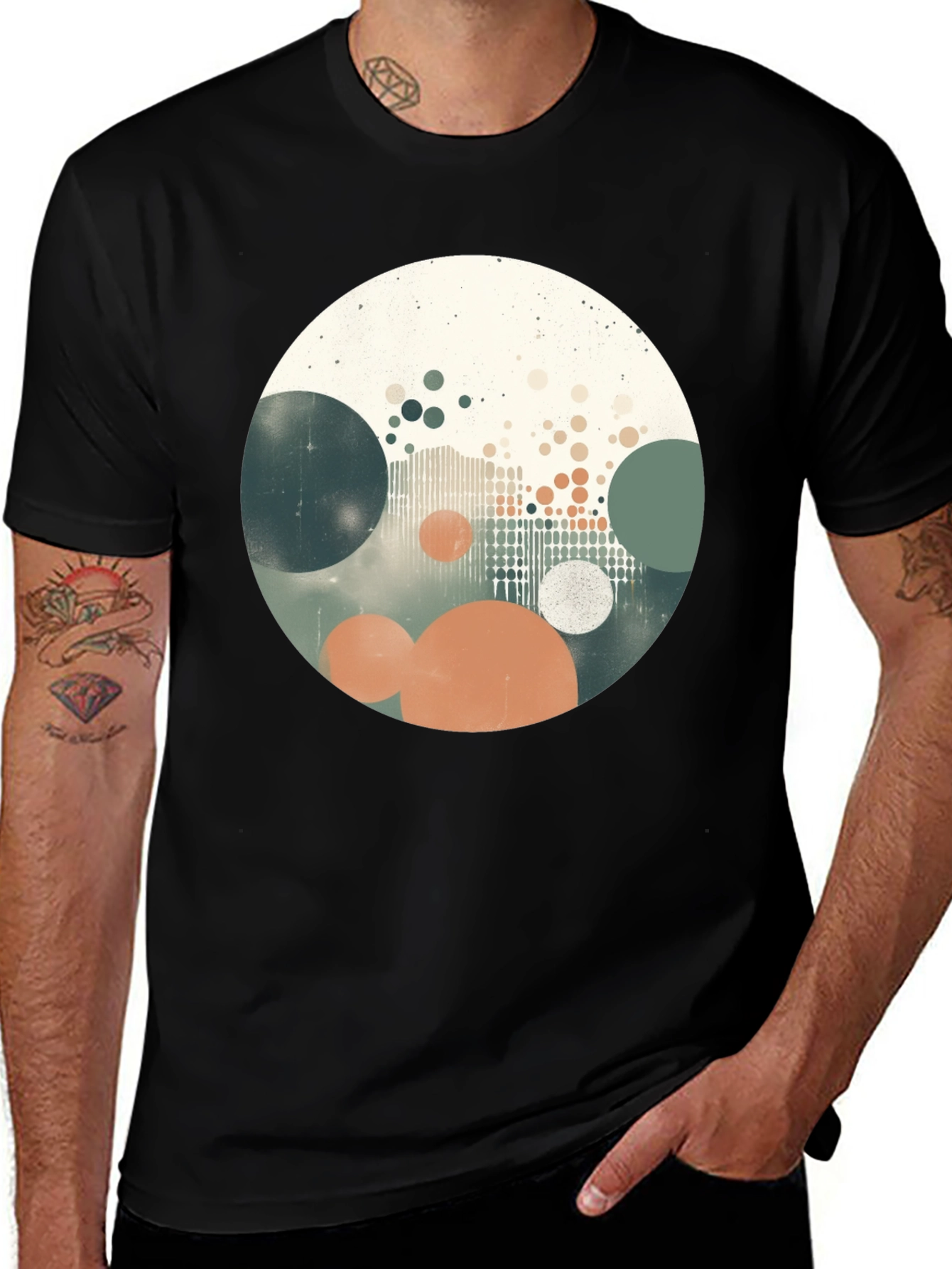 Variant 24 of Abstract Circles Graphic Print Black T-Shirt