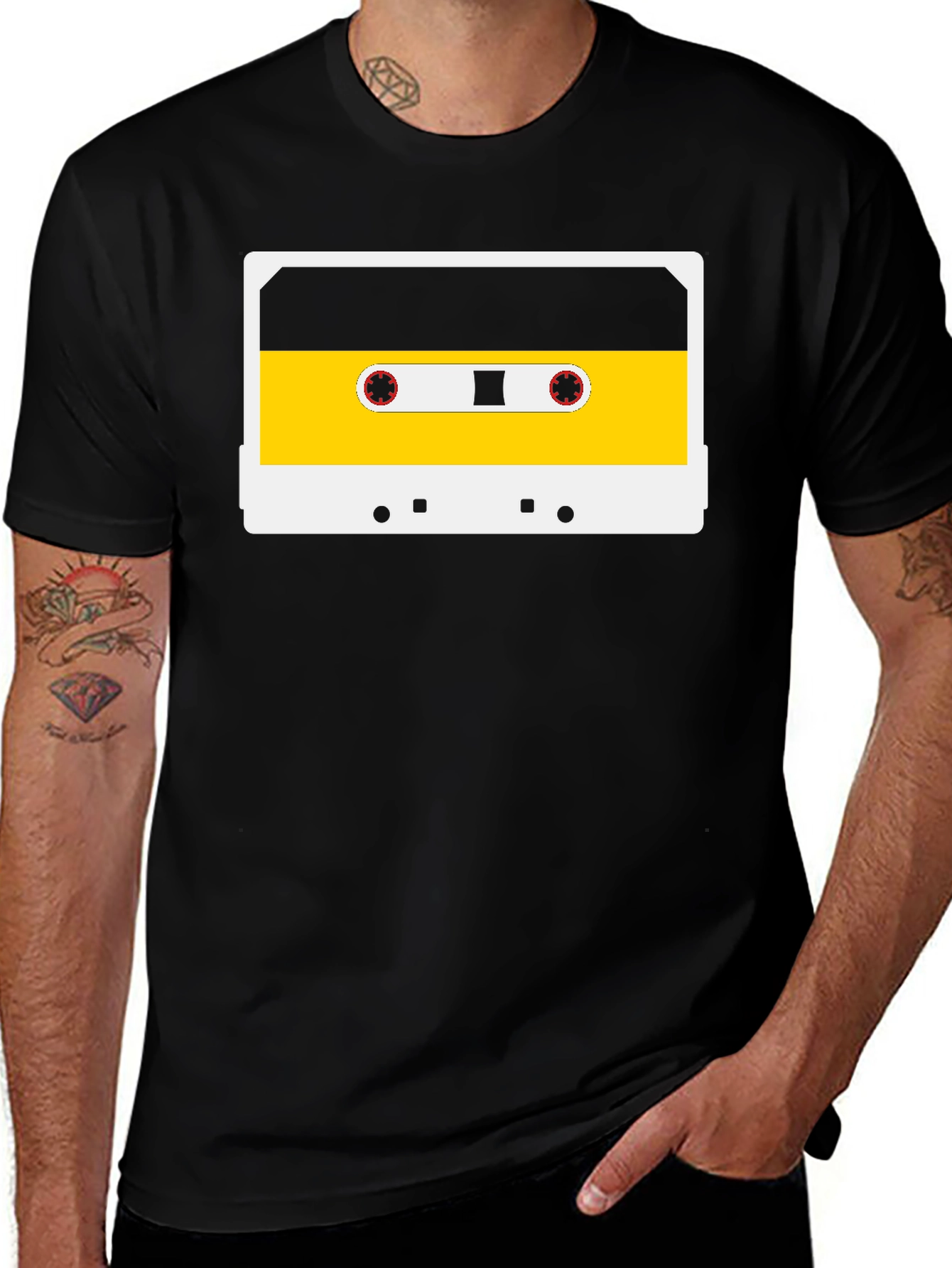 Variant 5 of Retro Cassette Tape Graphic Tee - Black Cotton