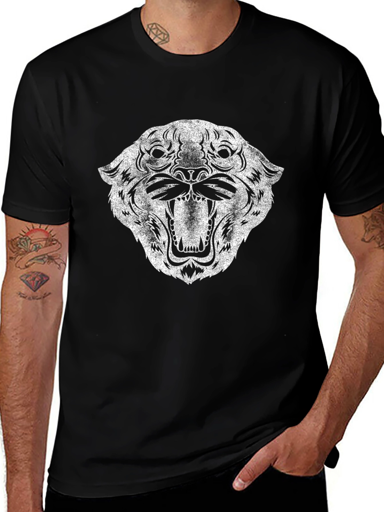 Variant 18 of Gritty Tiger Graphic Tee - Black Cotton T-Shirt