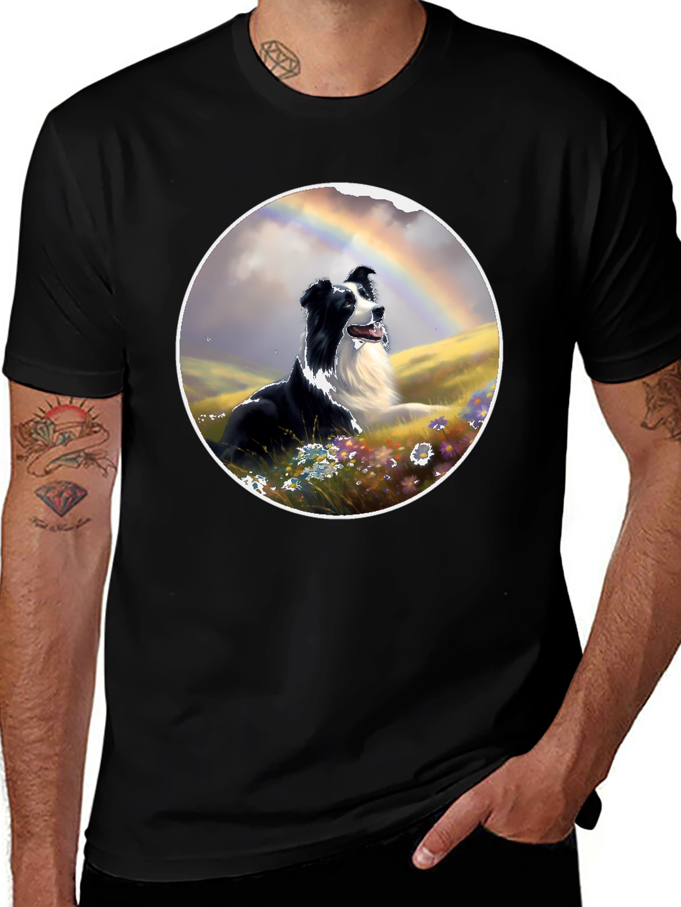 Border Collie Rainbow Graphic Tee