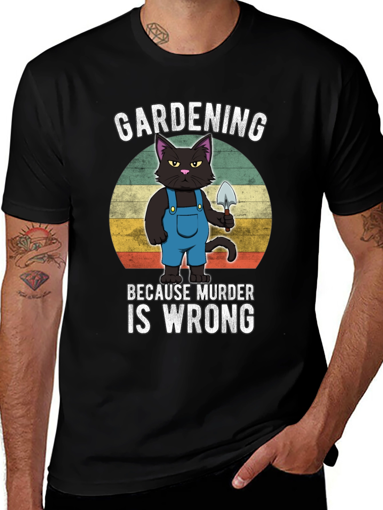 Variant 13 of Gardening Cat T-Shirt - Murder Is Wrong