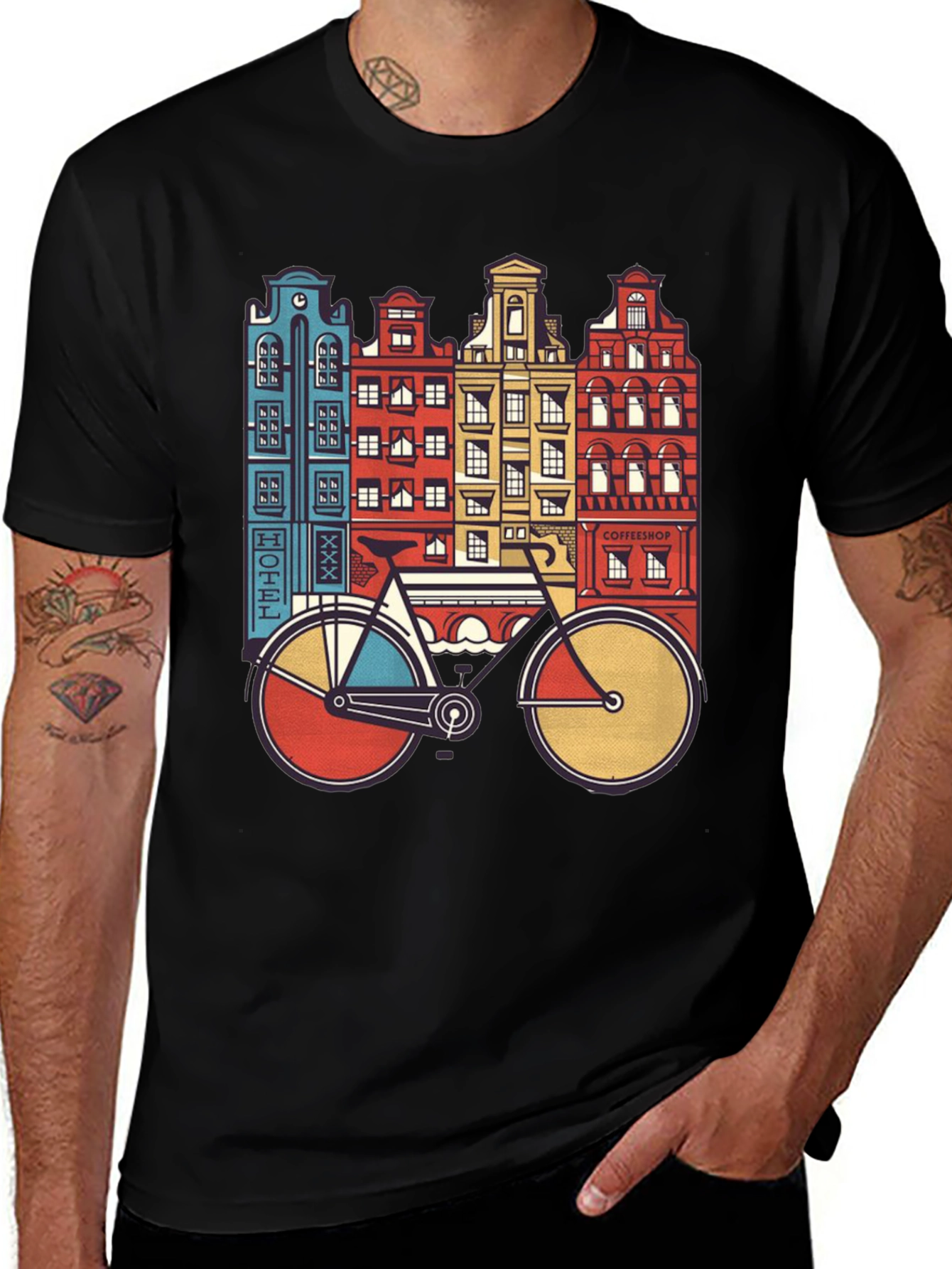 Amsterdam Bicycle Graphic T-Shirt - Black