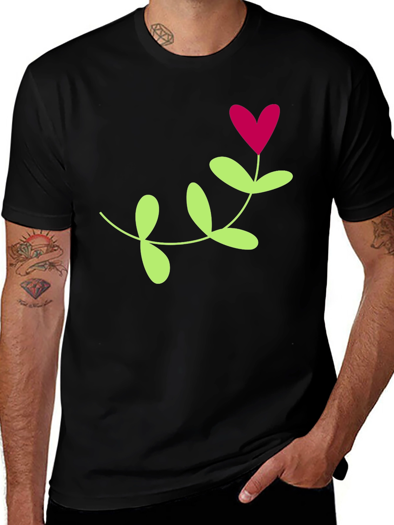 Variant 13 of Black T-Shirt with Heart Plant Graphic