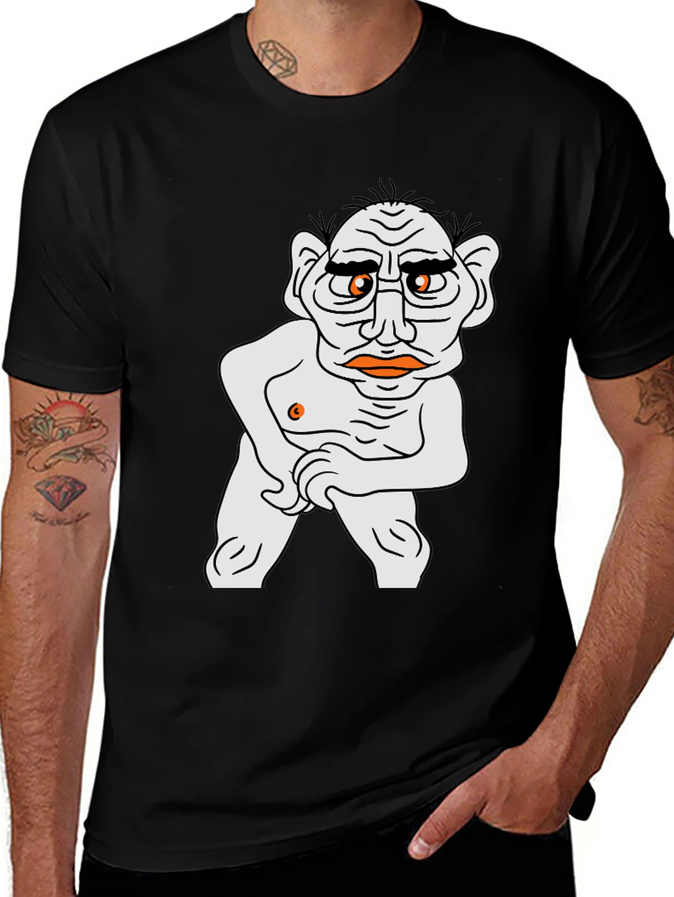 Variant 8 of Men's Black T-Shirt with Funny Old Man Cartoon