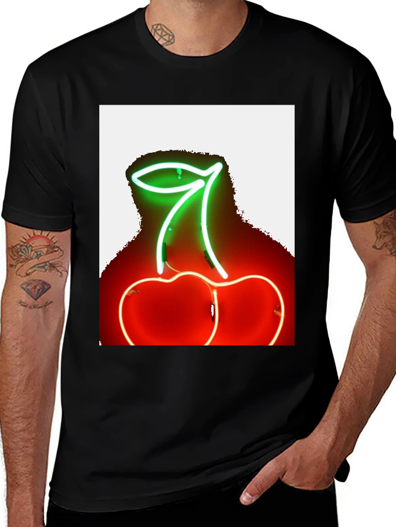 Variant 16 of Neon Cherry Graphic Tee - Stylish Black T-Shirt