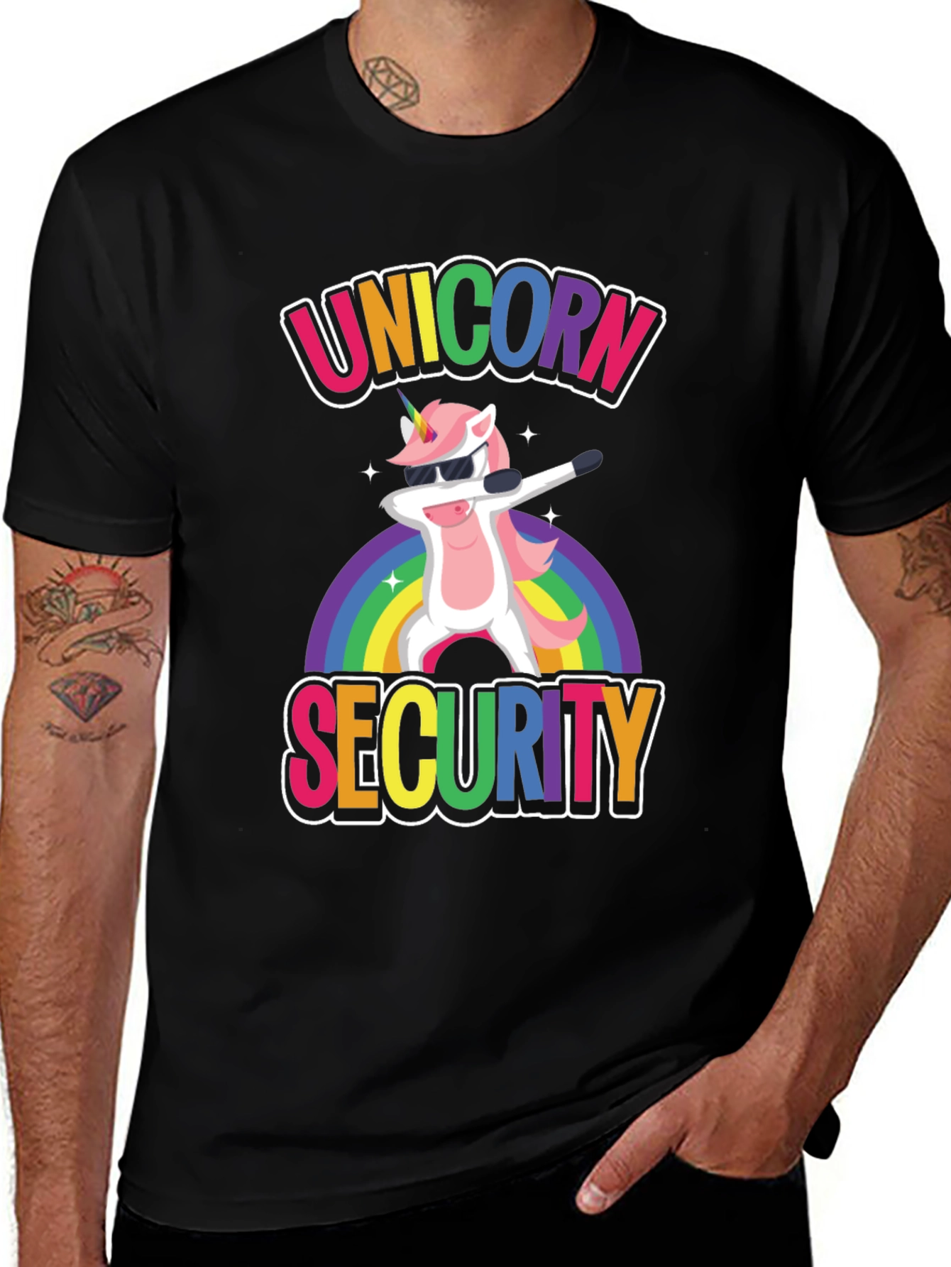 Variant 10 of Unicorn Security Dab Rainbow Graphic T-Shirt