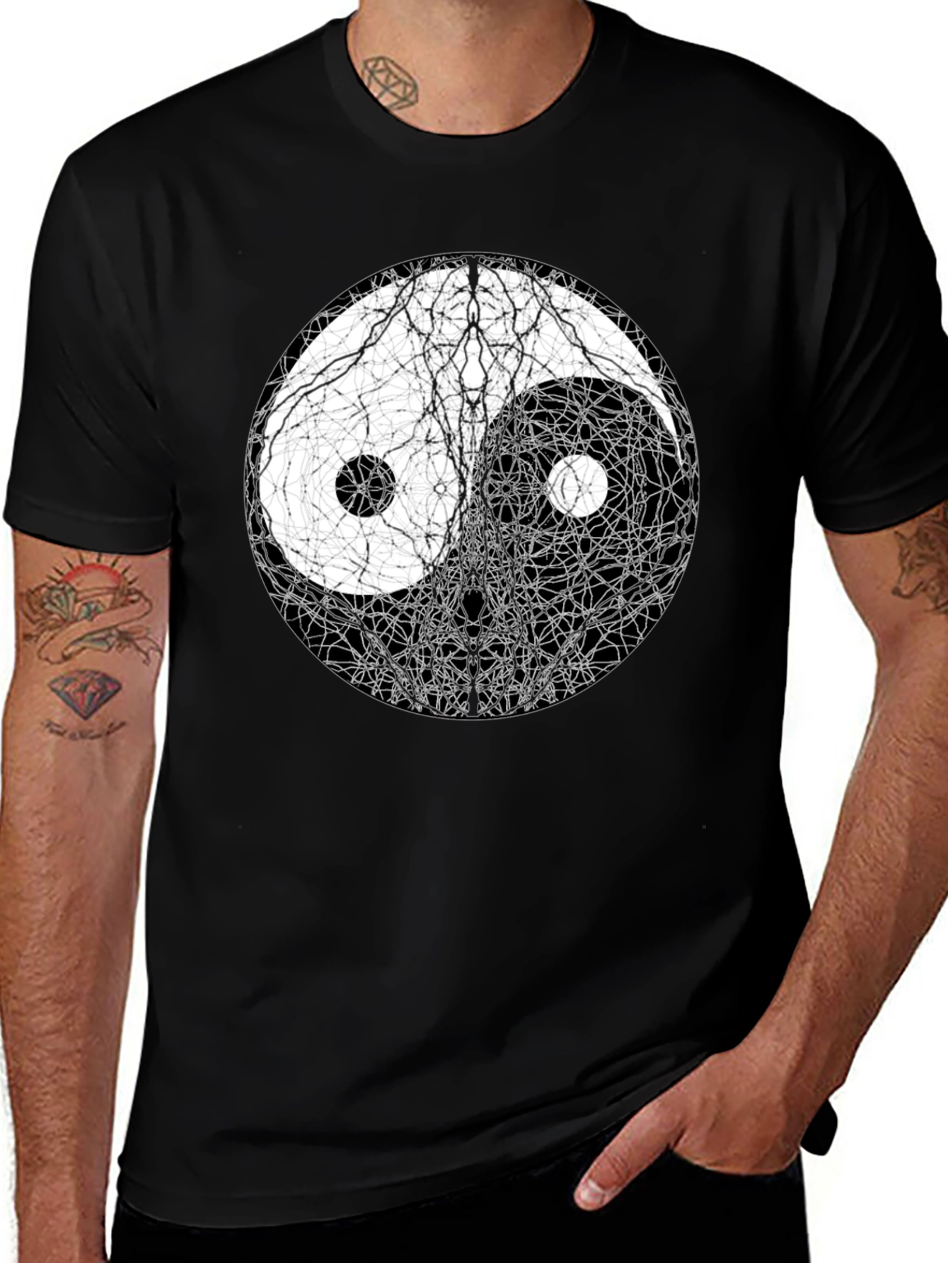 Yin Yang Tree Roots Graphic T-Shirt - Balance & Harmony