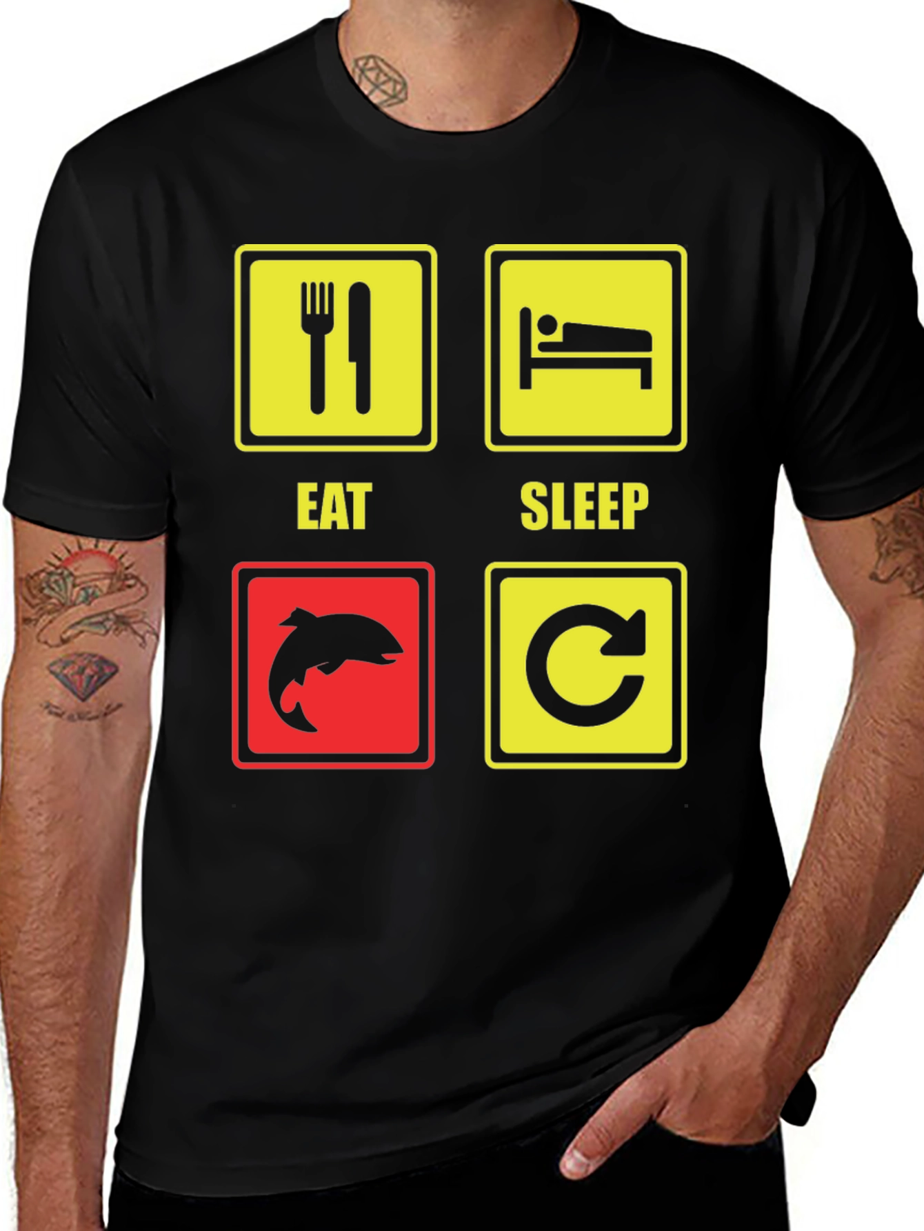 Variant 25 of Eat Sleep Fish Repeat Black T-Shirt