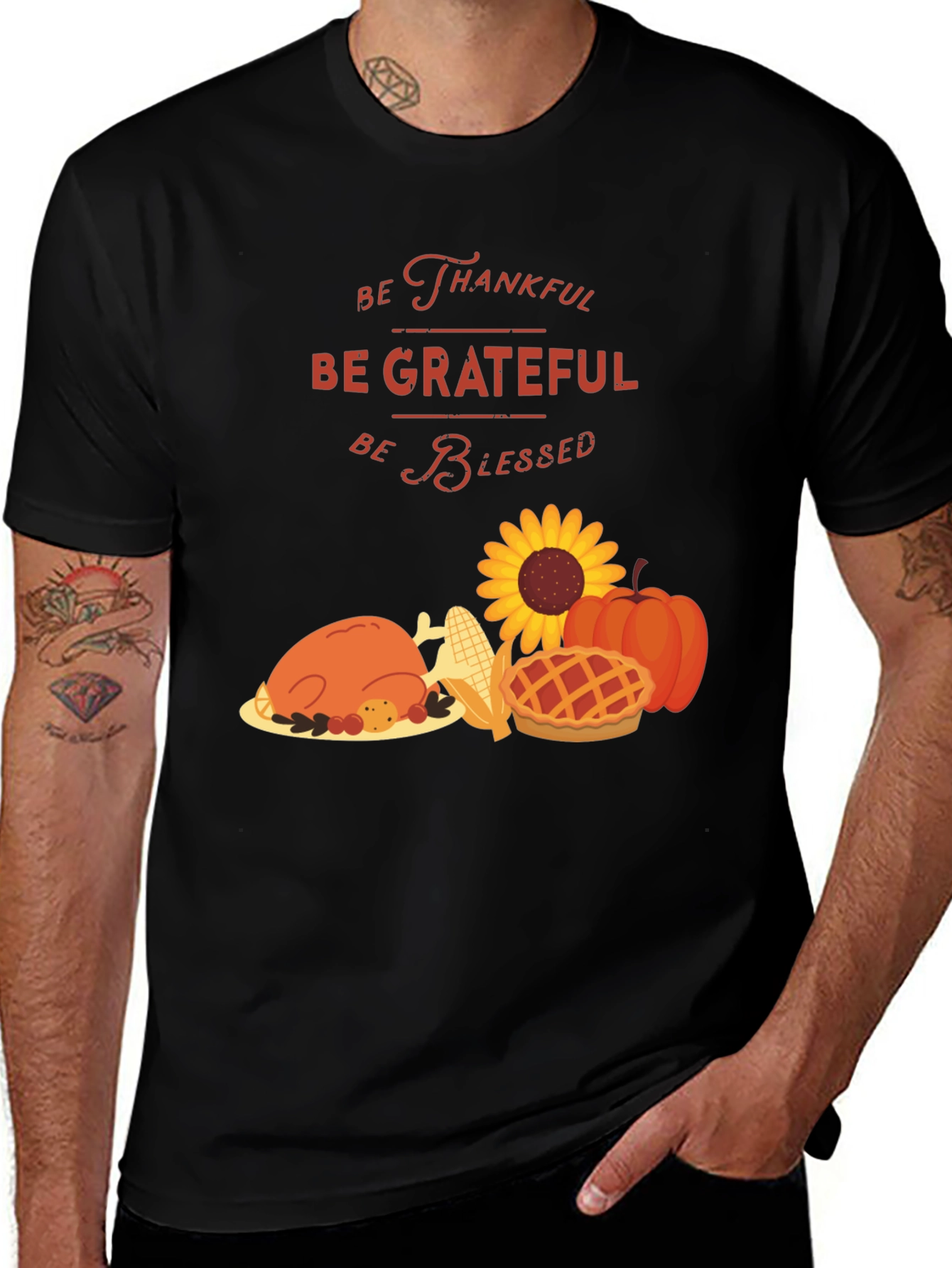 Thanksgiving Graphic Tee: Thankful, Grateful, Blessed