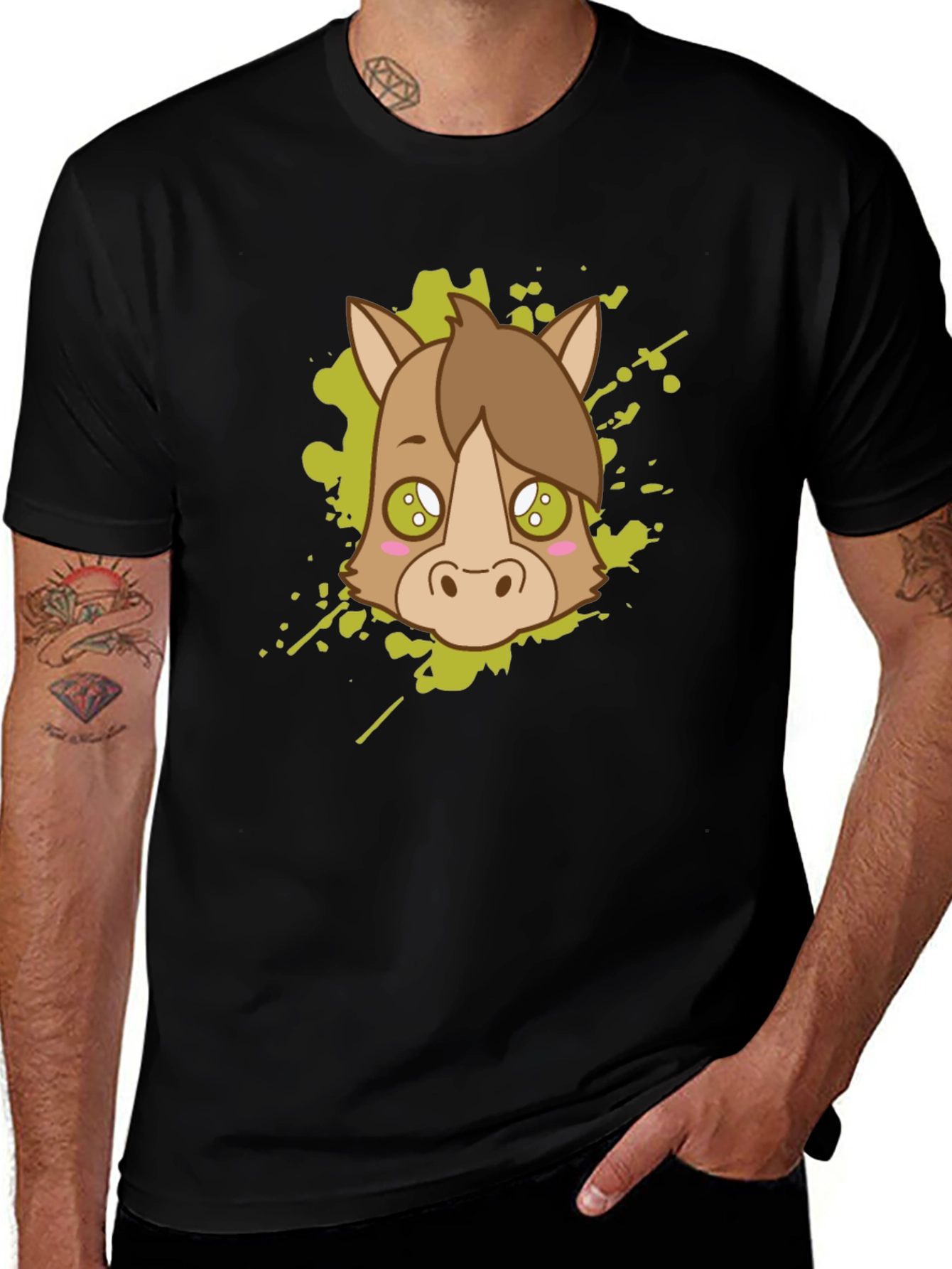 Variant 18 of Cute Cartoon Horse Black T-Shirt