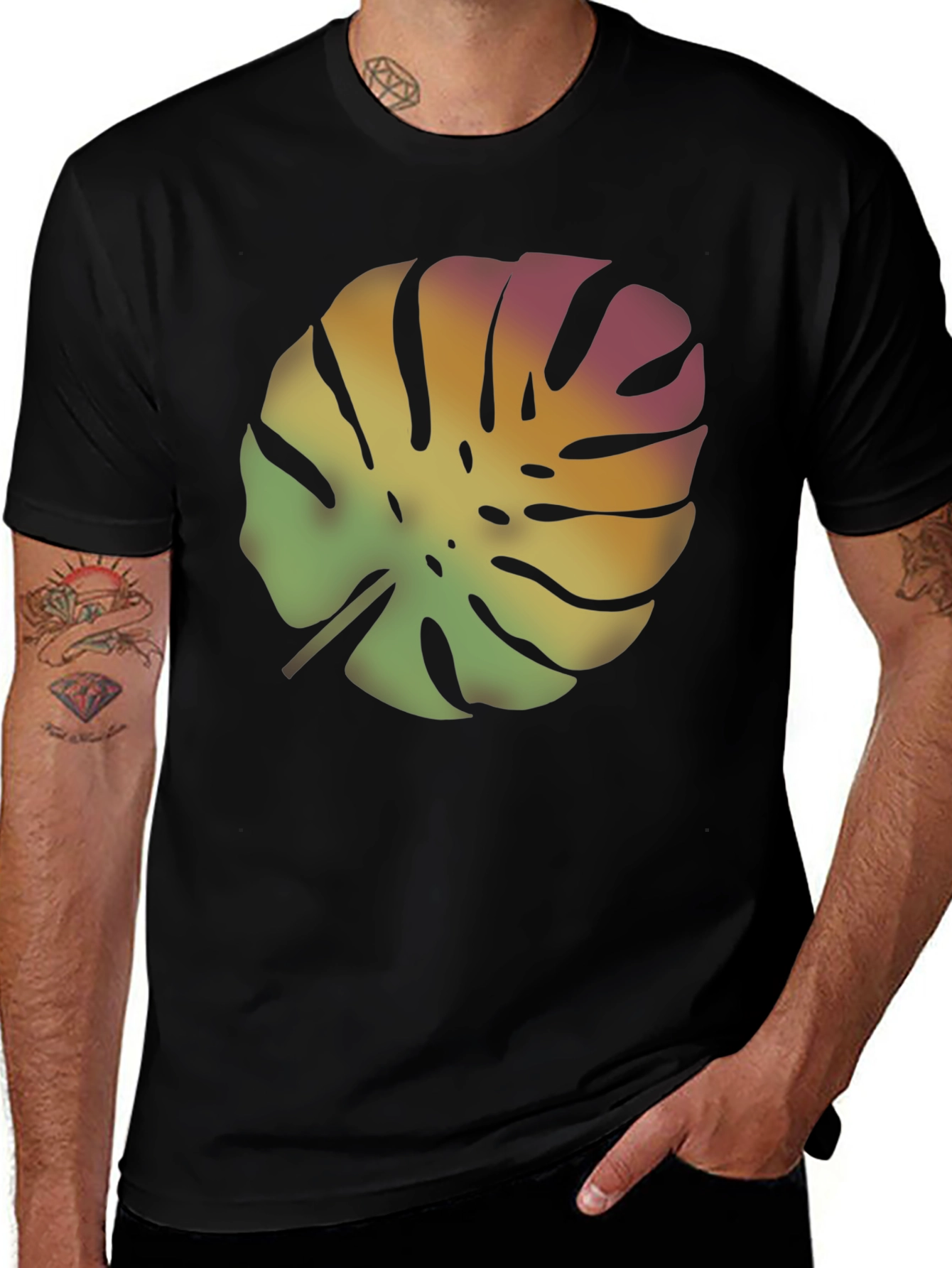 Variant 21 of Tropical Leaf Black T-Shirt