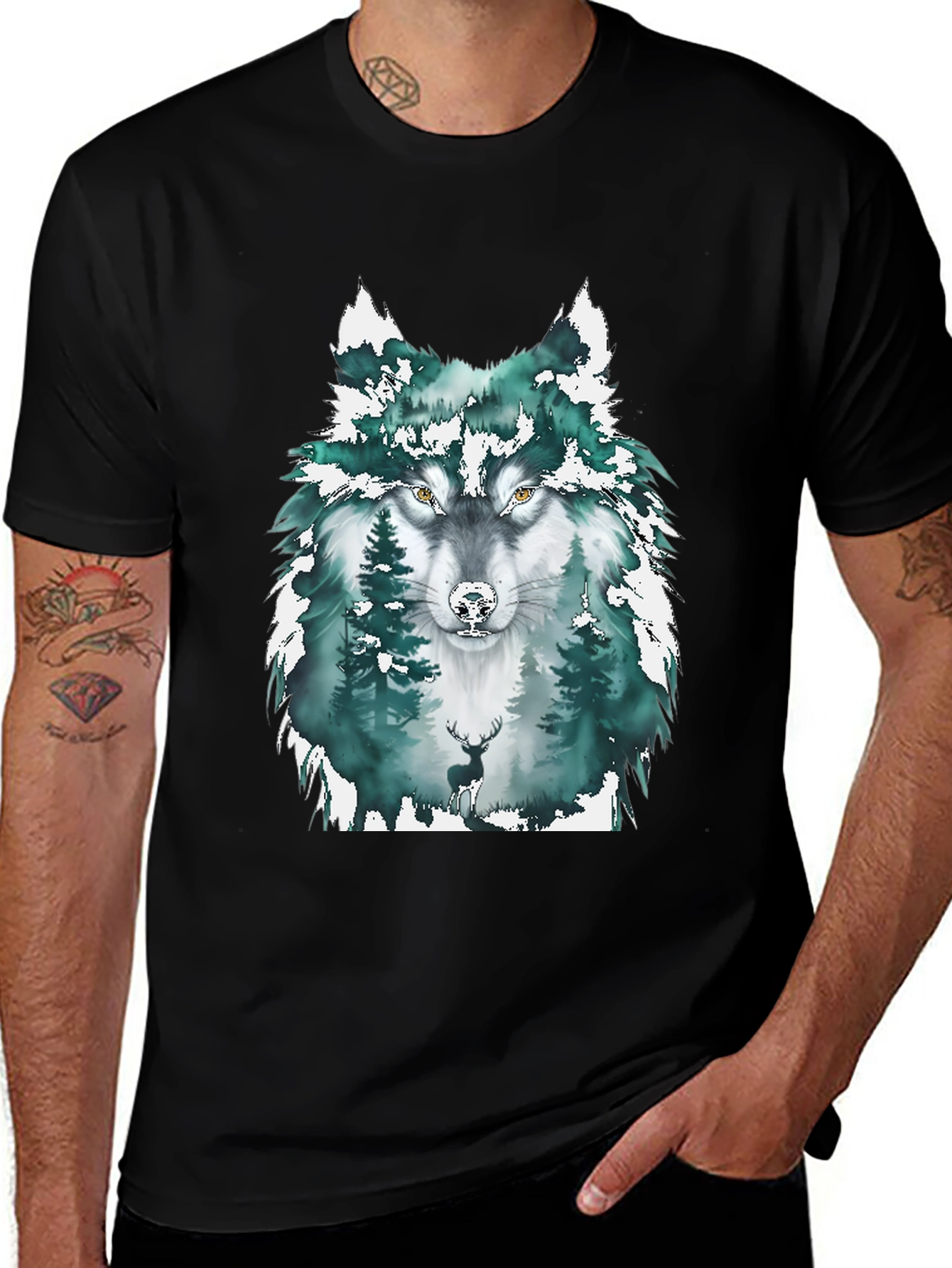 Variant 26 of Wolf & Forest Graphic Tee - Stylish Nature Shirt