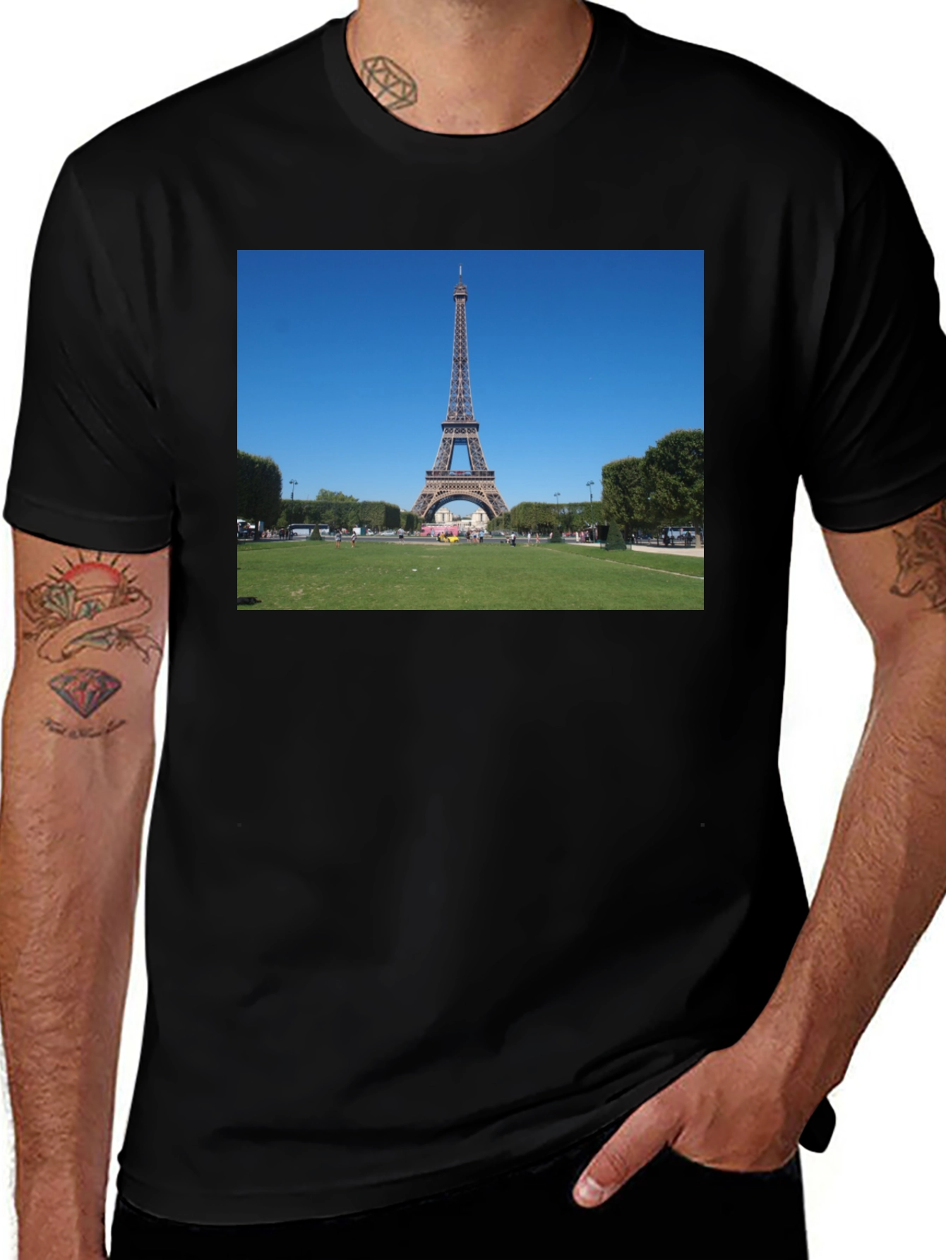 Paris Eiffel Tower Graphic Tee - Black Cotton T-Shirt