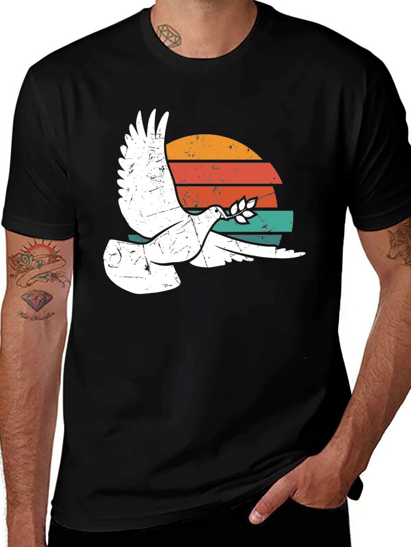 Peace Dove Retro Sunset Graphic T-Shirt