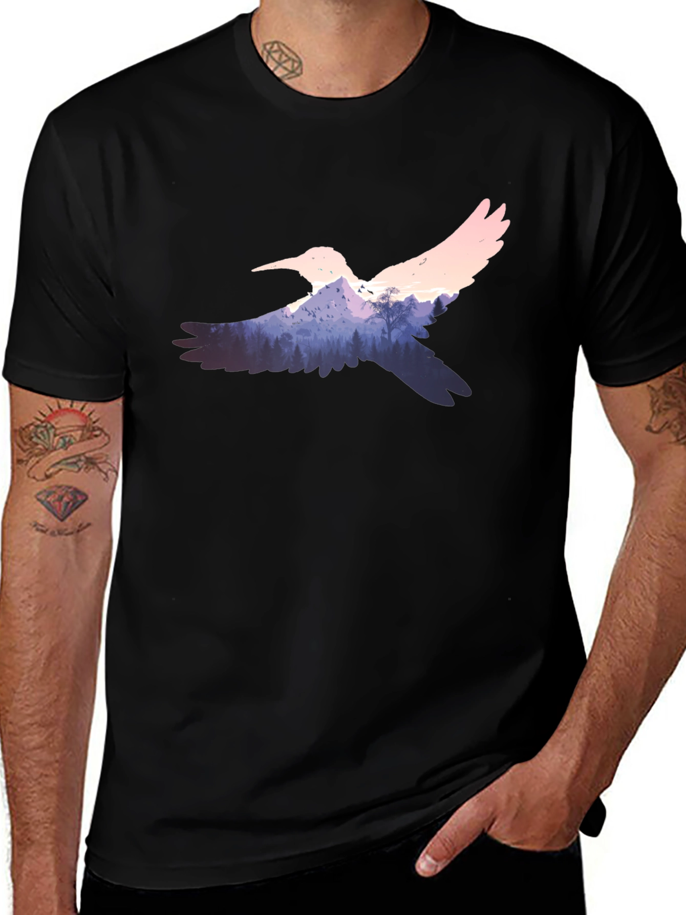 Variant 13 of Nature Bird Graphic Black T-Shirt