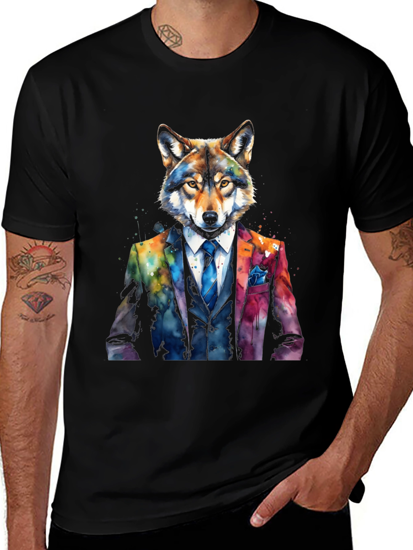 Variant 30 of Wolf in Suit Graphic Tee - Watercolor Style