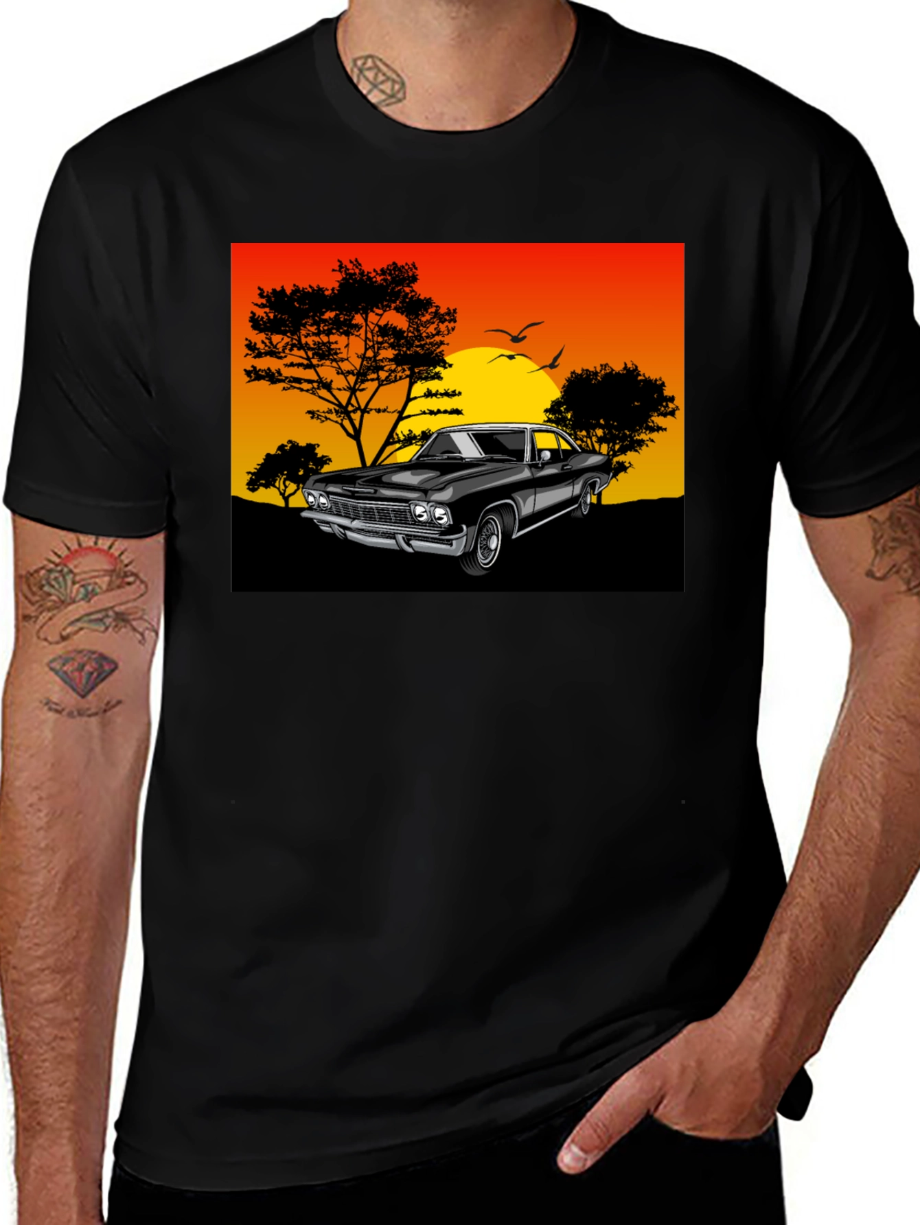 Variant 10 of Classic Car Sunset T-Shirt - Retro Style