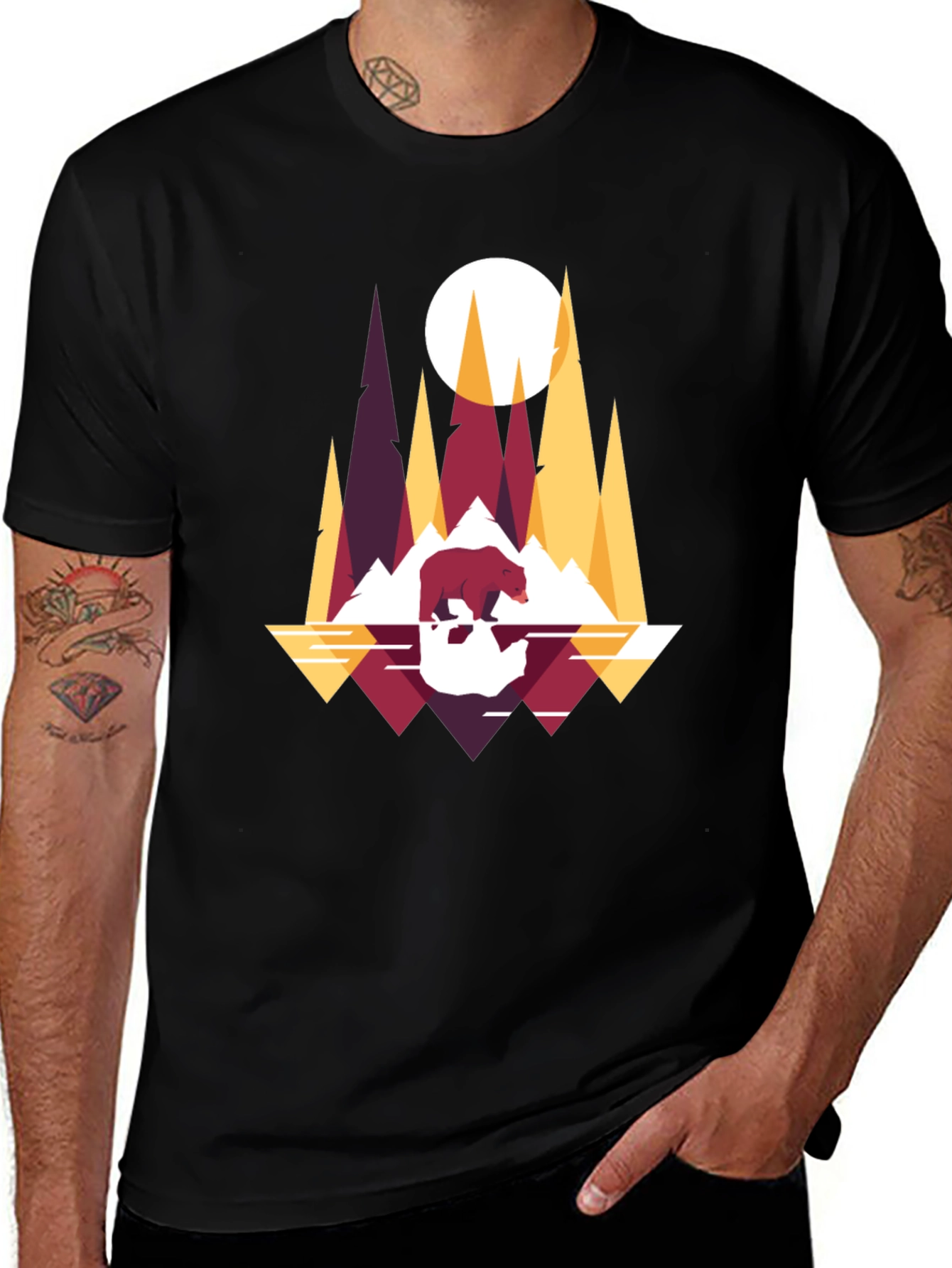 Variant 21 of Geometric Bear & Mountains T-Shirt