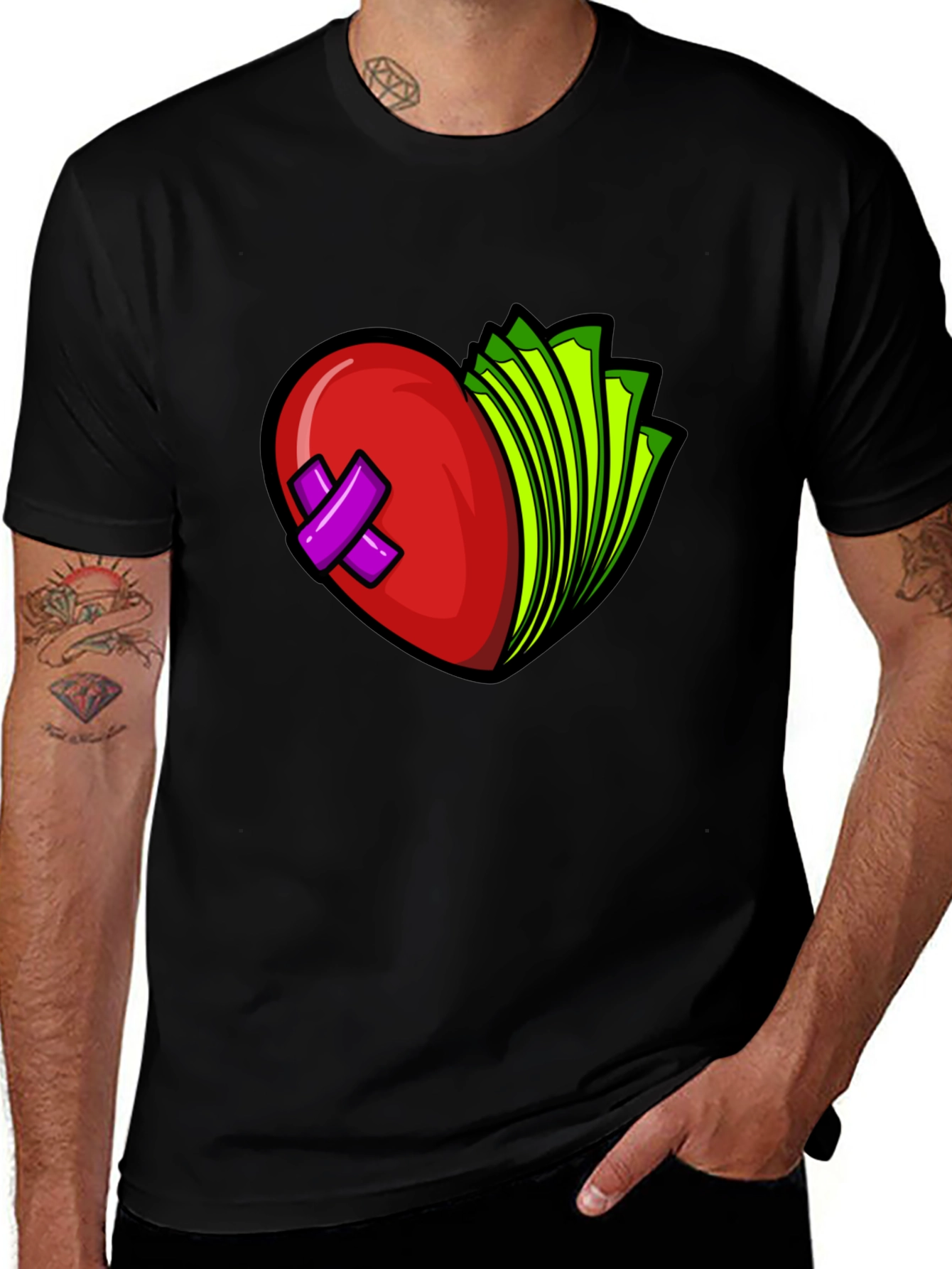Variant 17 of Heart and Money Graphic Tee - Black Cotton Blend