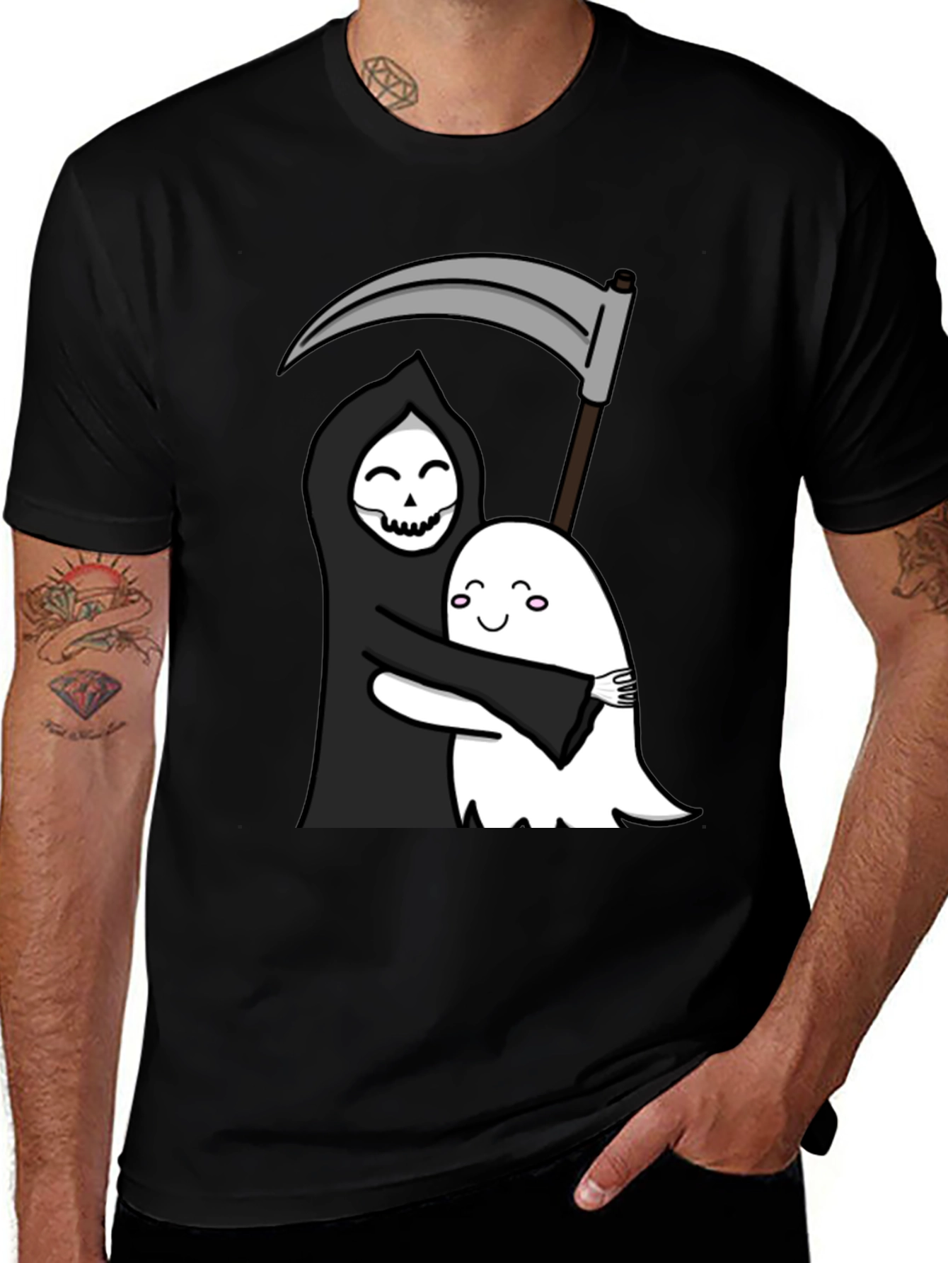 Variant 17 of Grim Reaper & Ghost Hugging Black T-Shirt