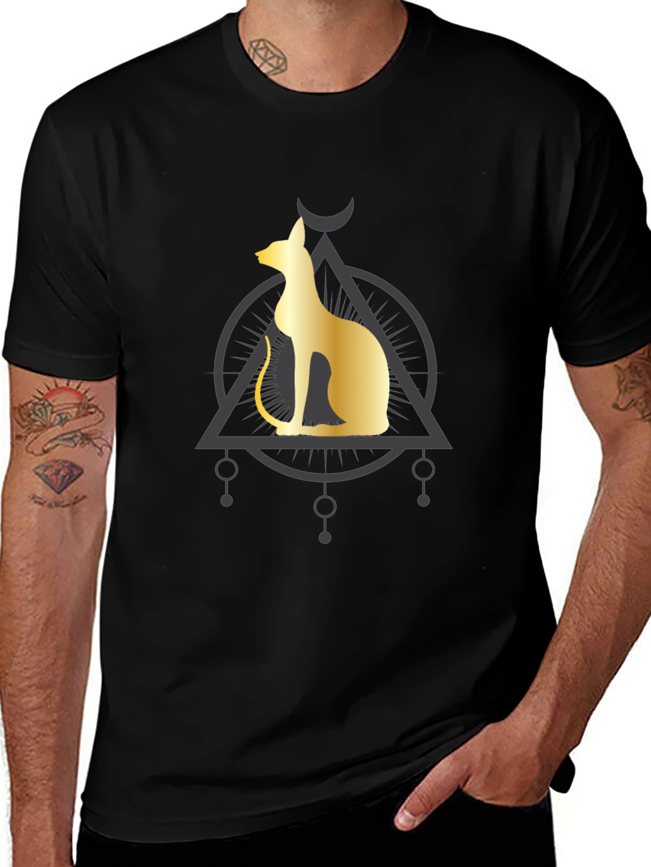Variant 11 of Egyptian Cat Graphic Tee - Black Cotton Comfort