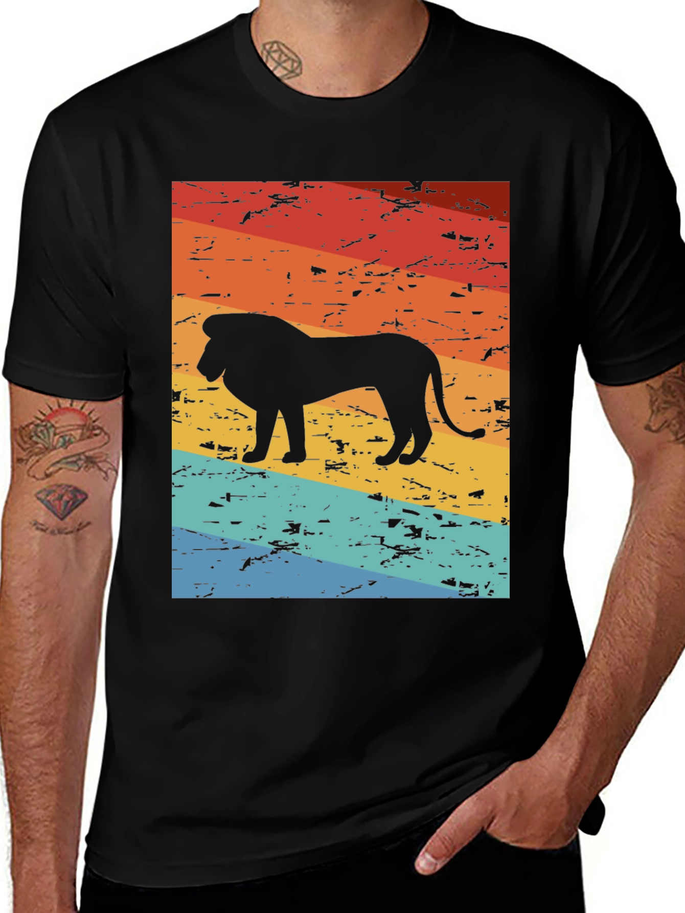 Variant 15 of Retro Lion Graphic Tee - Men's Black T-Shirt