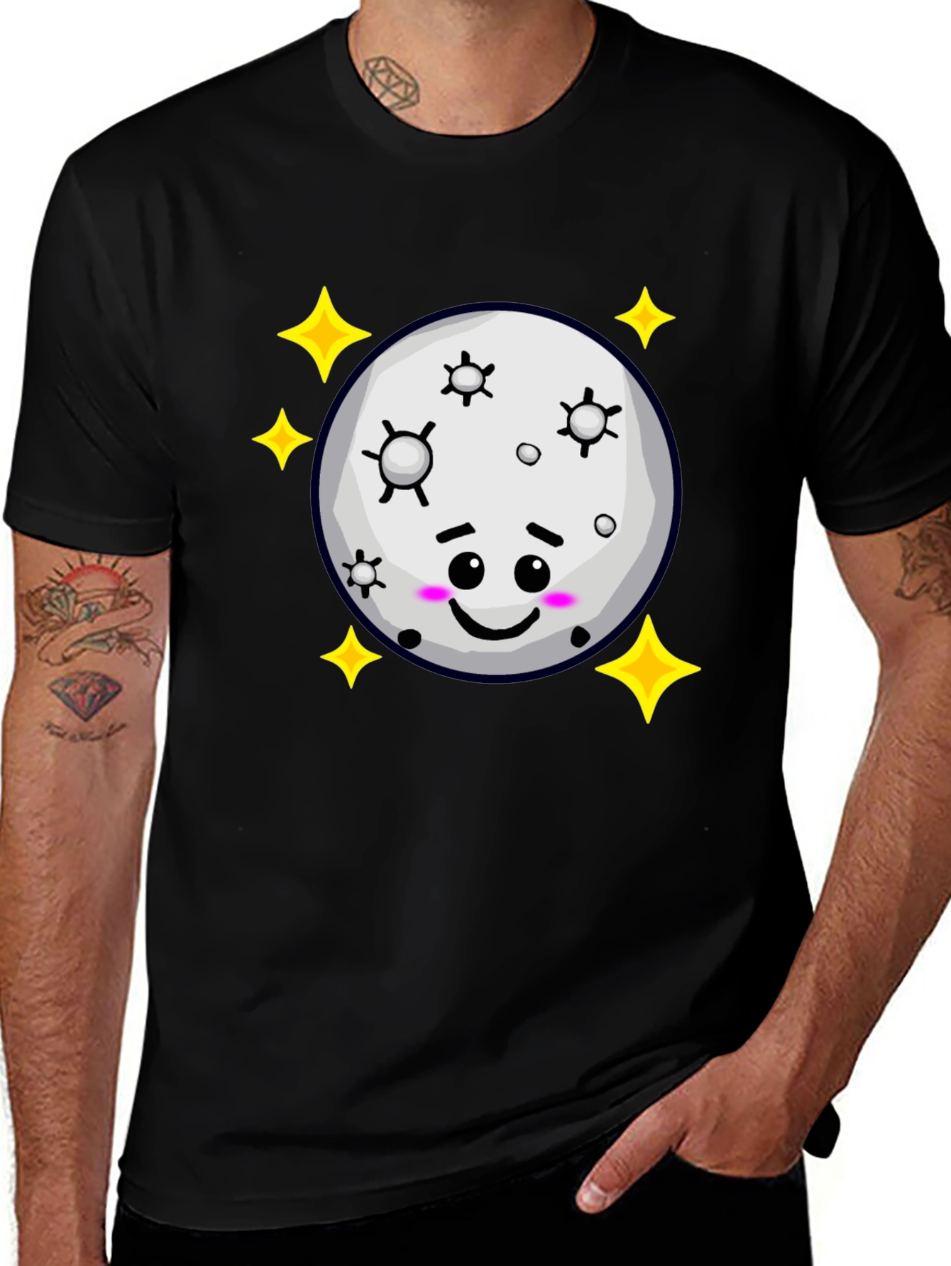 Variant 9 of Cute Moon & Stars Black T-Shirt - Adorable Kawaii Design