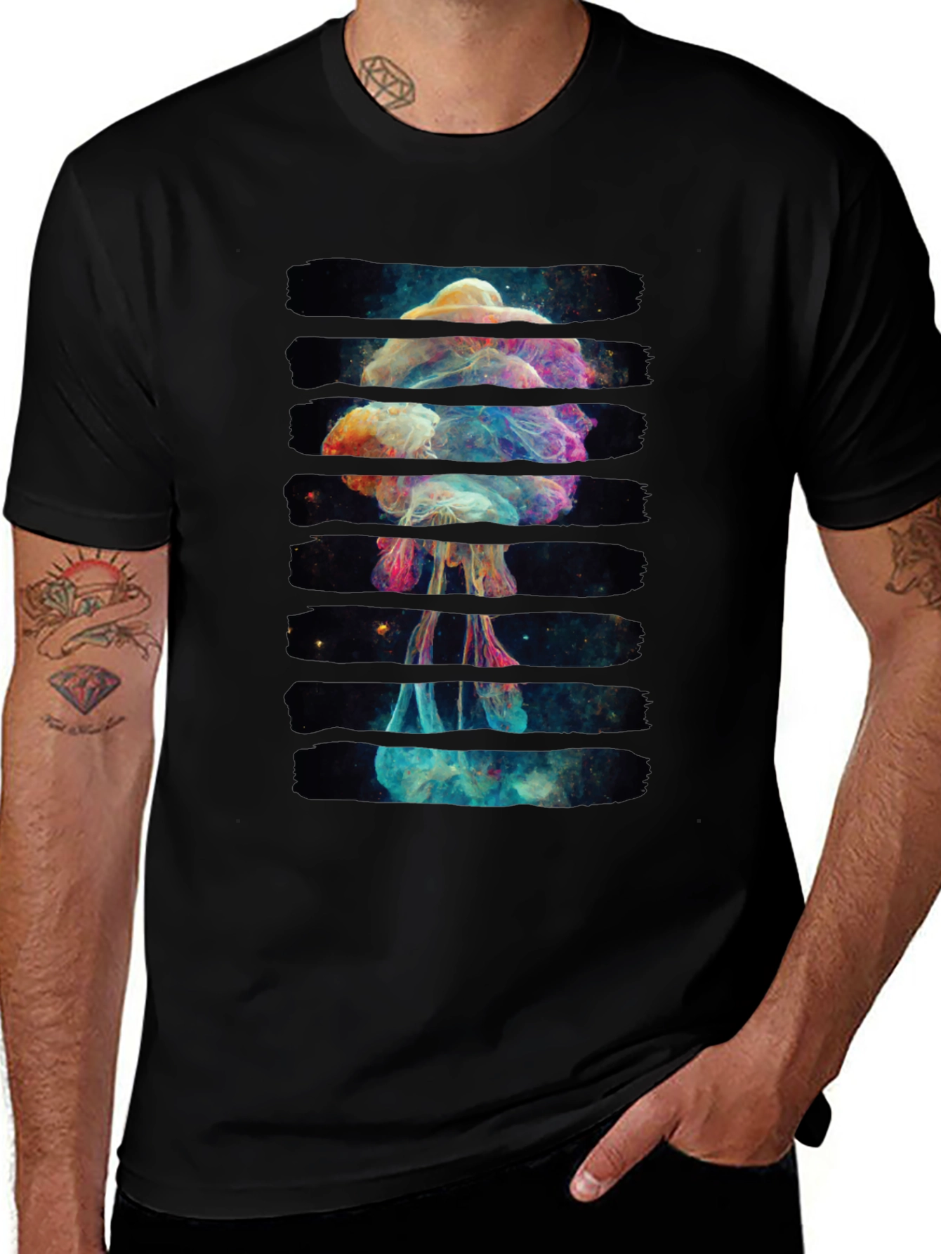 Variant 23 of Cosmic Jellyfish Graphic Black T-Shirt