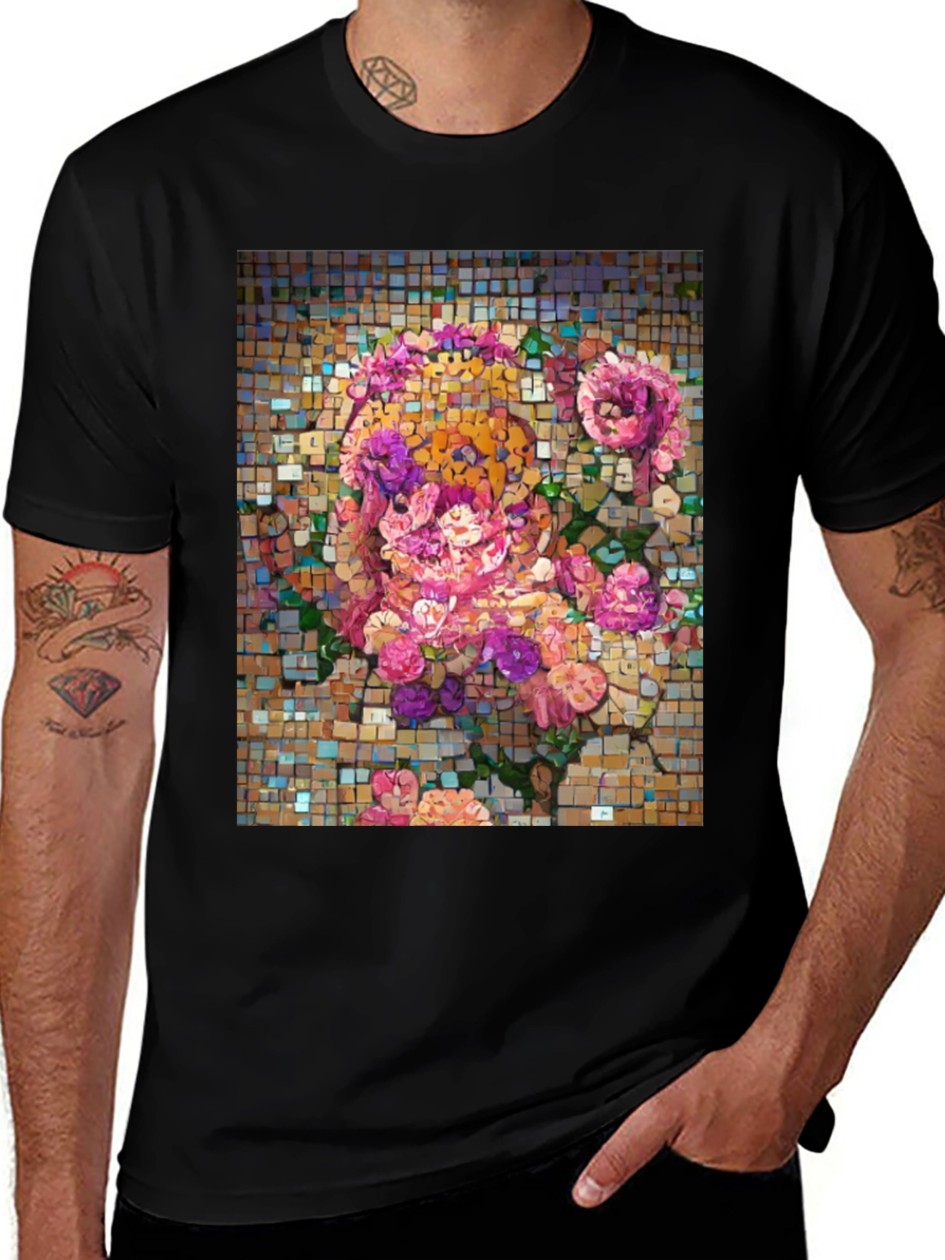 Variant 9 of Floral Mosaic Graphic Tee - Stylish Art Print