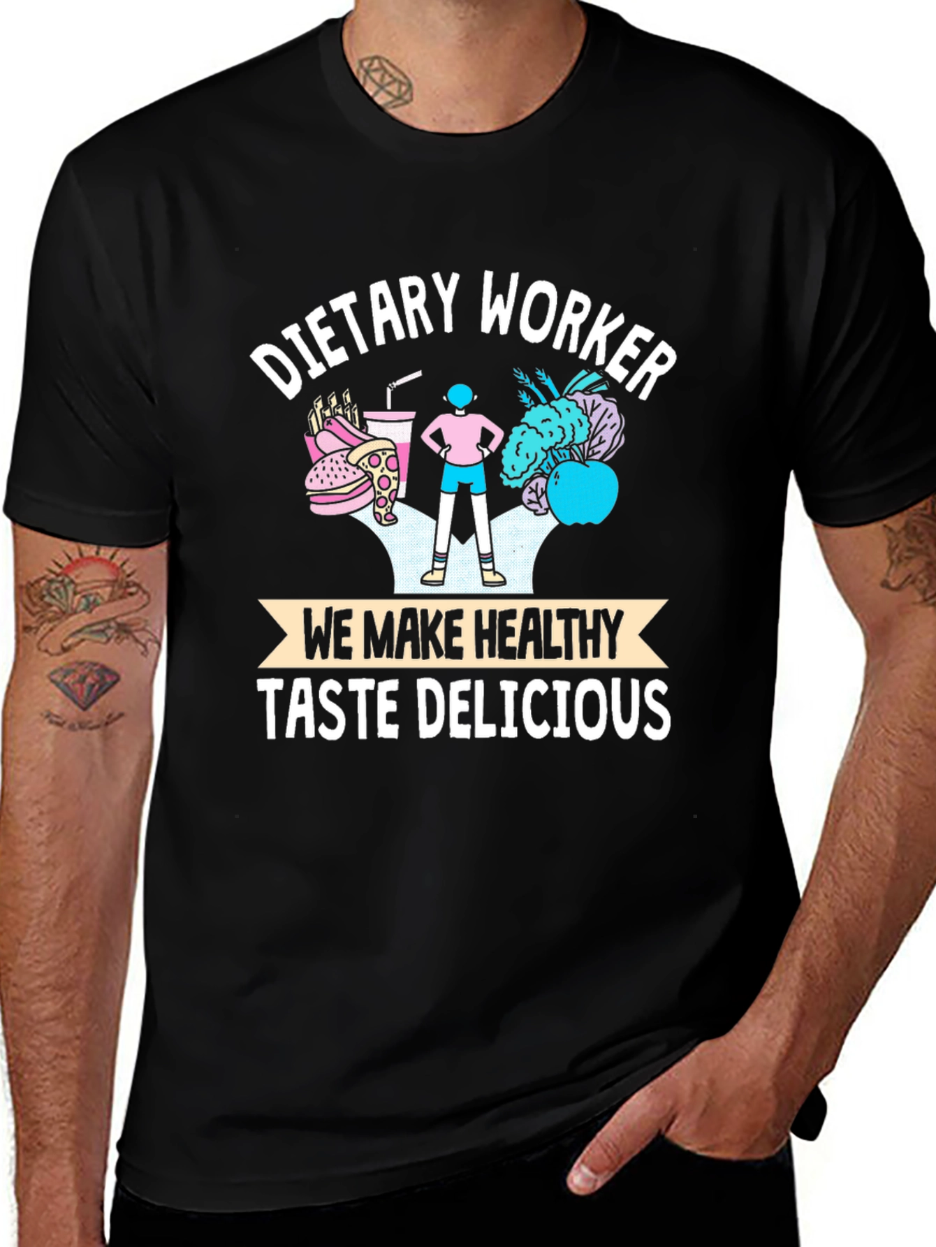 Black Dietary Worker Healthy Taste Delicious Graphic T-Shirt main image