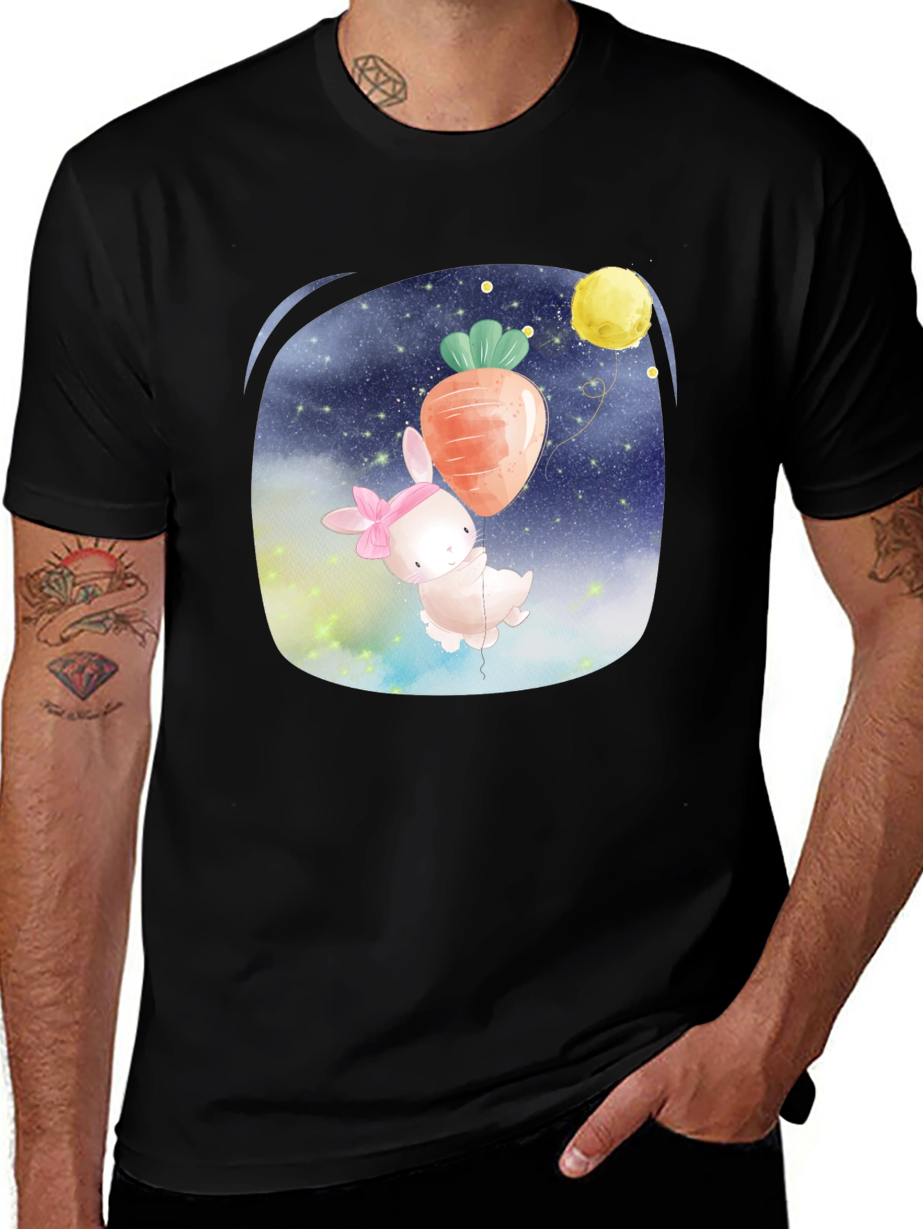 Variant 15 of Cute Bunny Carrot Balloon Black T-Shirt
